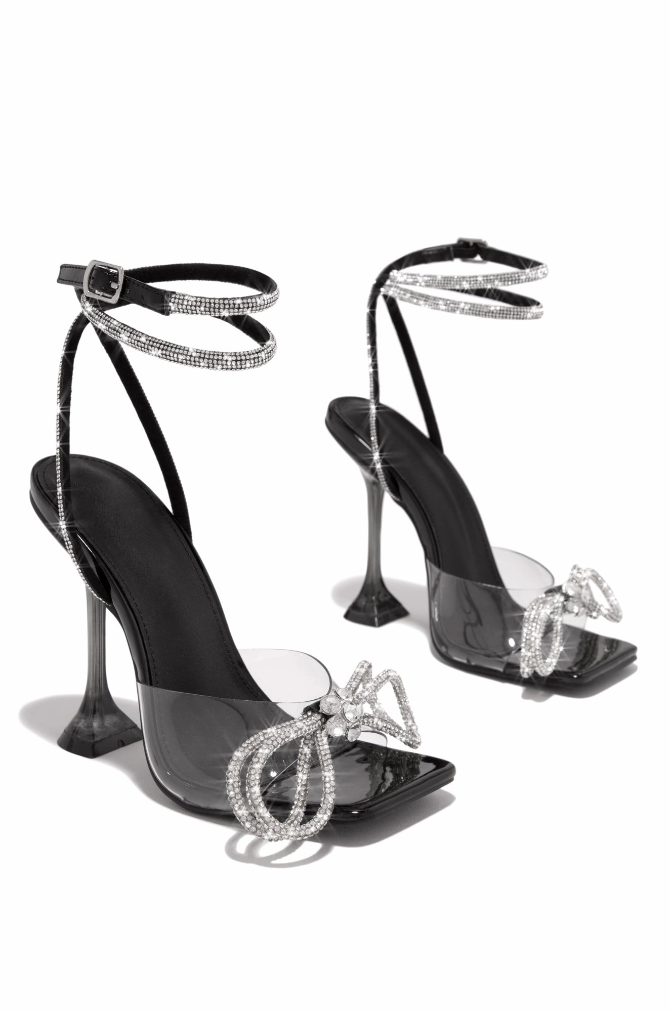 Amaria Embellished Bow Strap High Heels - Black
