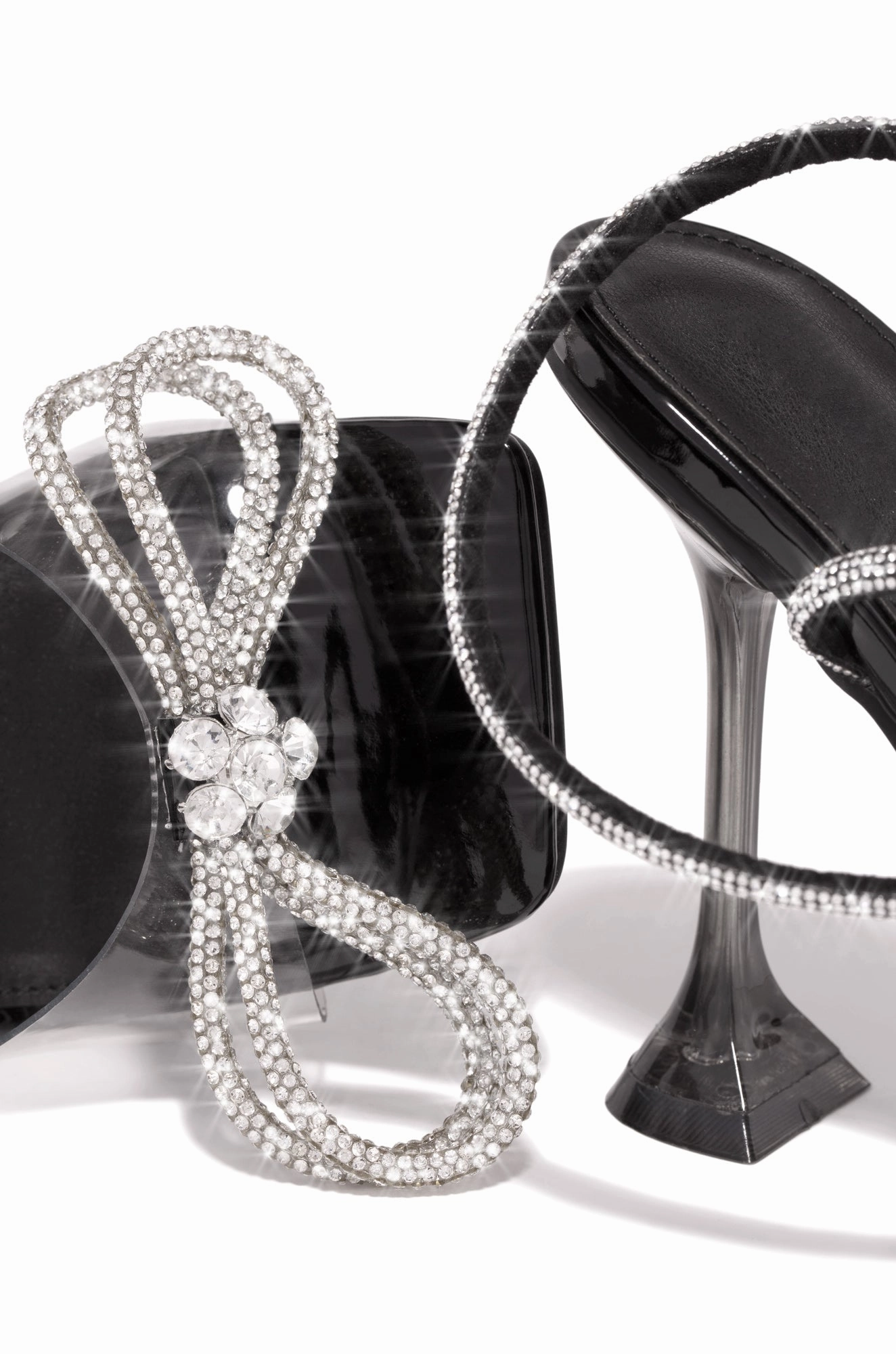 Amaria Embellished Bow Strap High Heels - Black