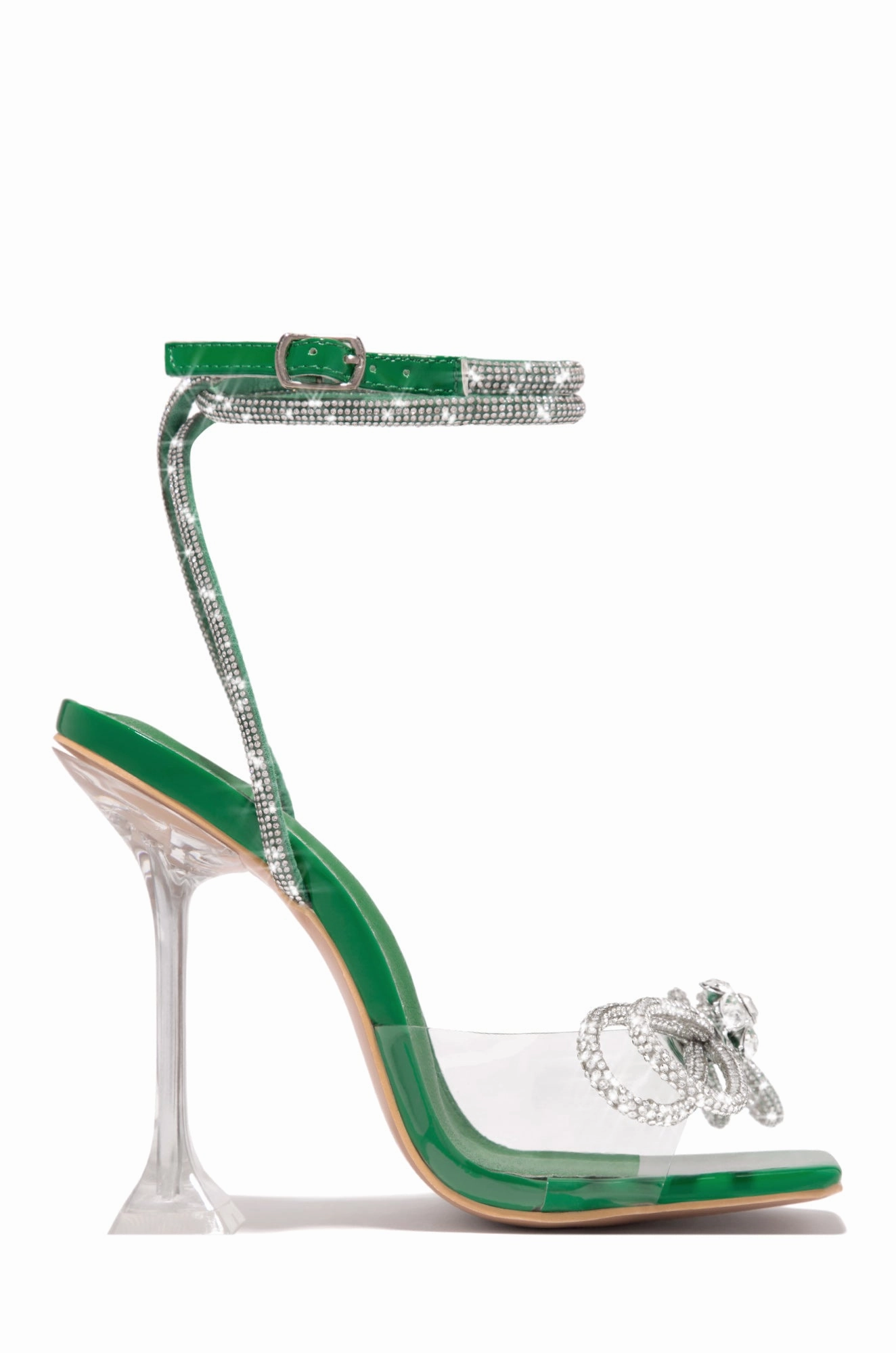 Amaria Embellished Bow Strap High Heels - Green