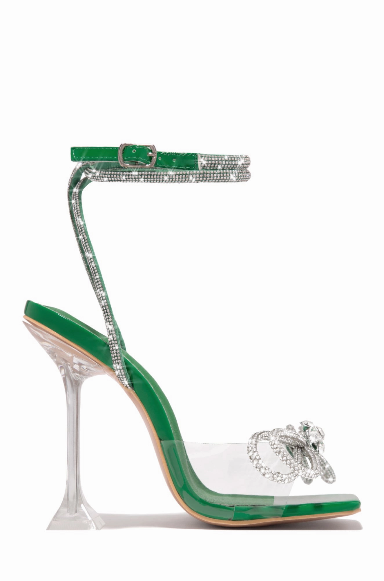 Amaria Embellished Bow Strap High Heels - Green