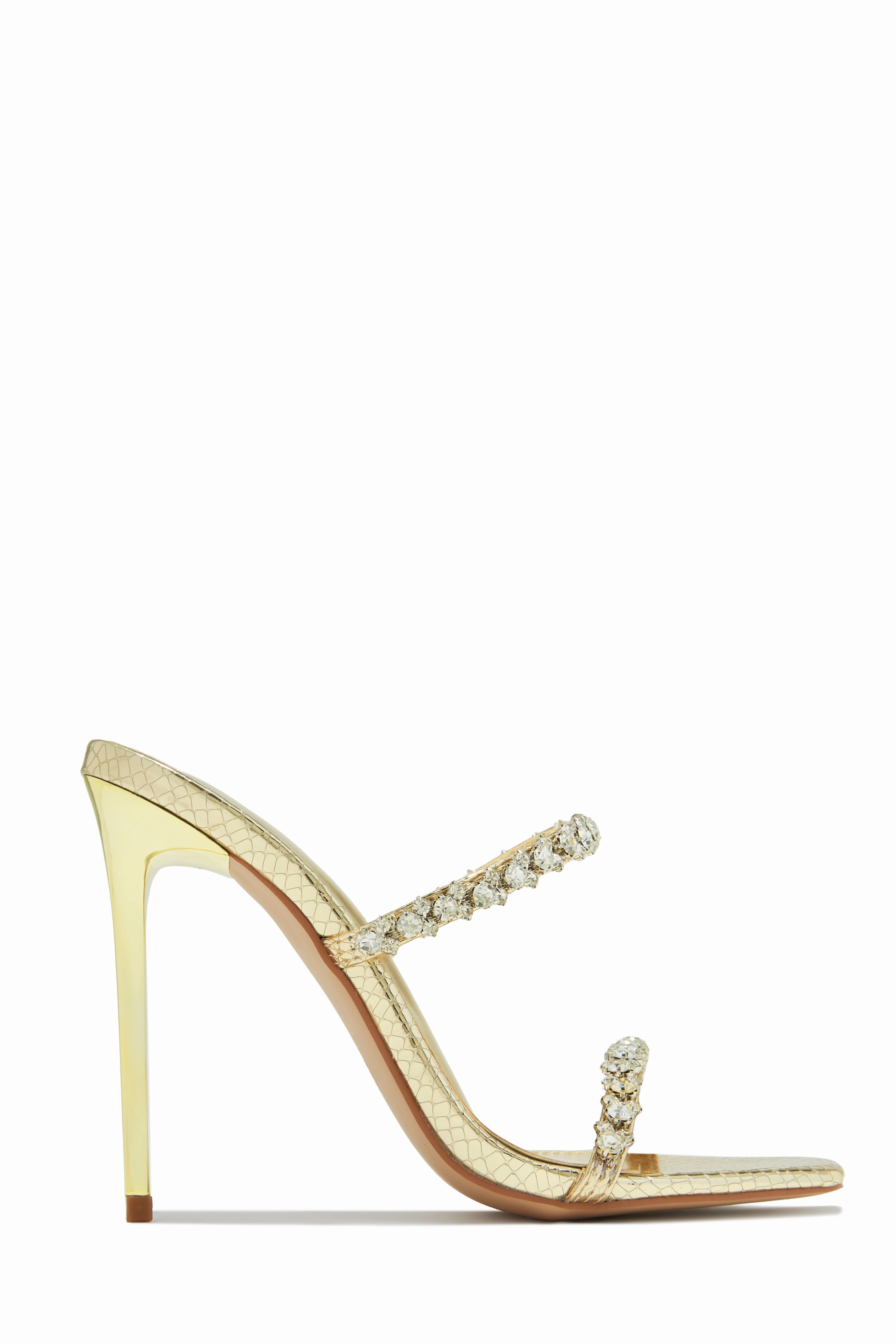 Amyna Embellished High Heel Mules - Gold