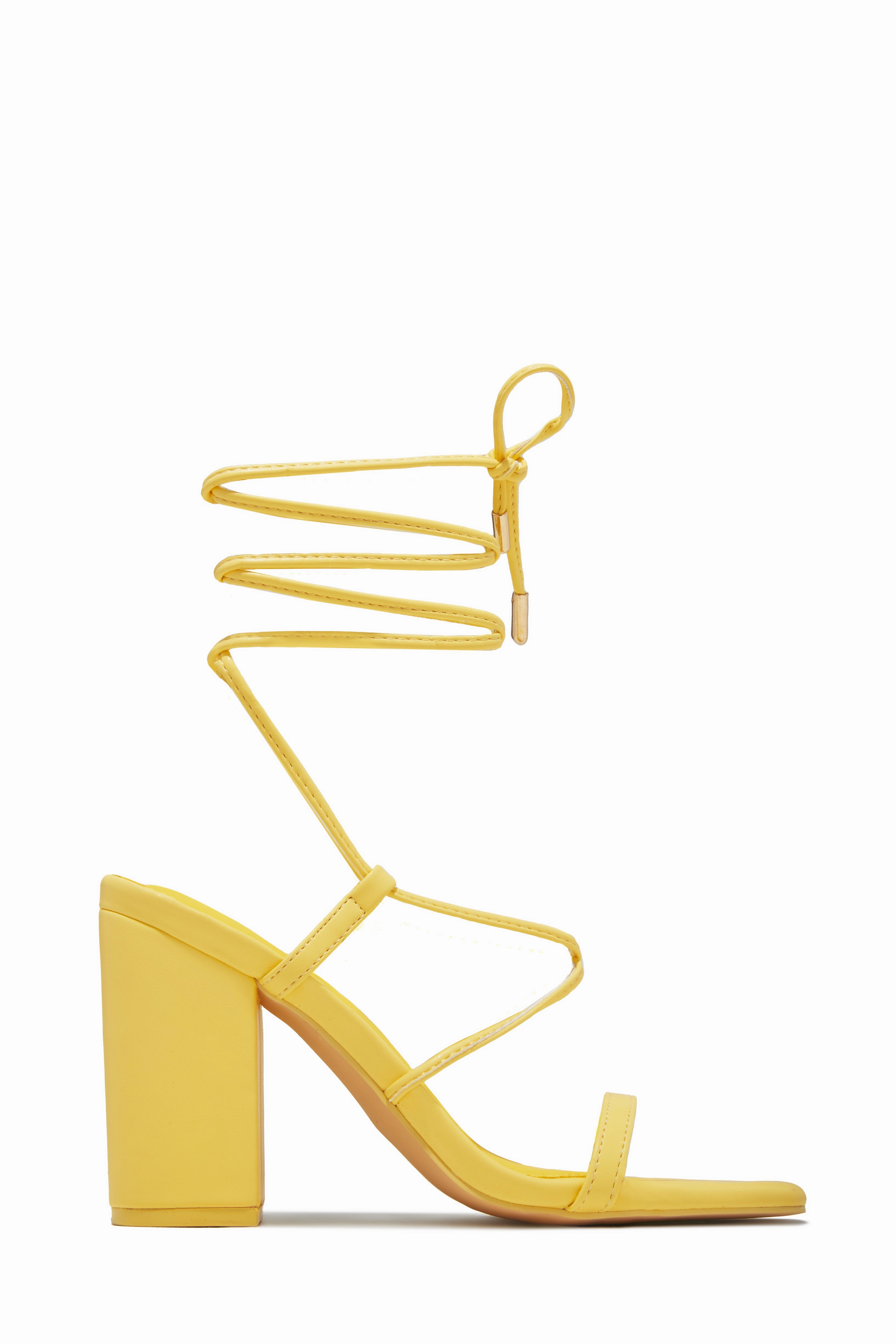 Aria Lace Up Block Heels - Yellow