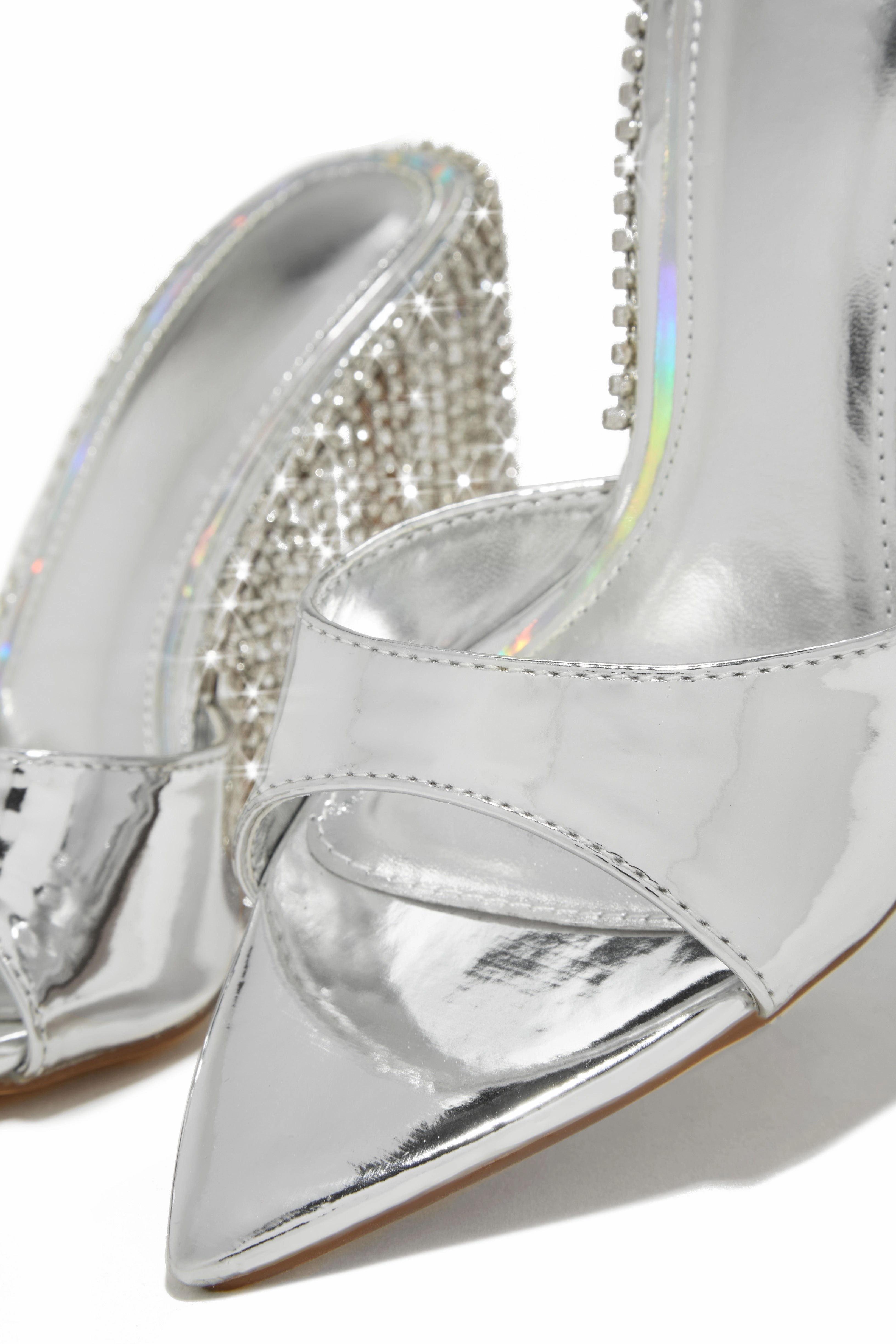 Atelier Dangle Embellished High Heel Mules - Silver