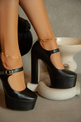 Bella Platform Block Heels - Black