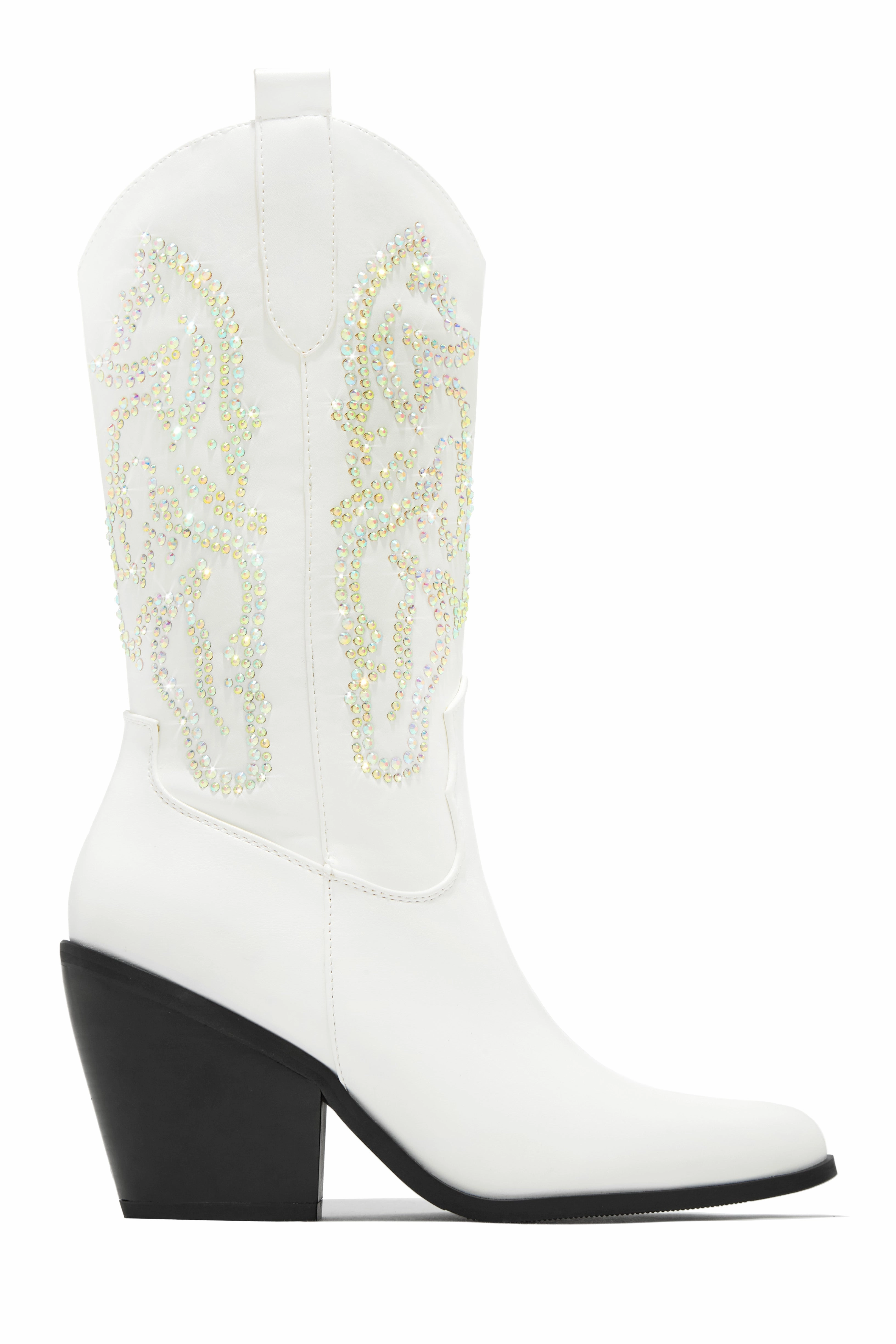 Best In The West Embellished Cowgirl Boots - Silver