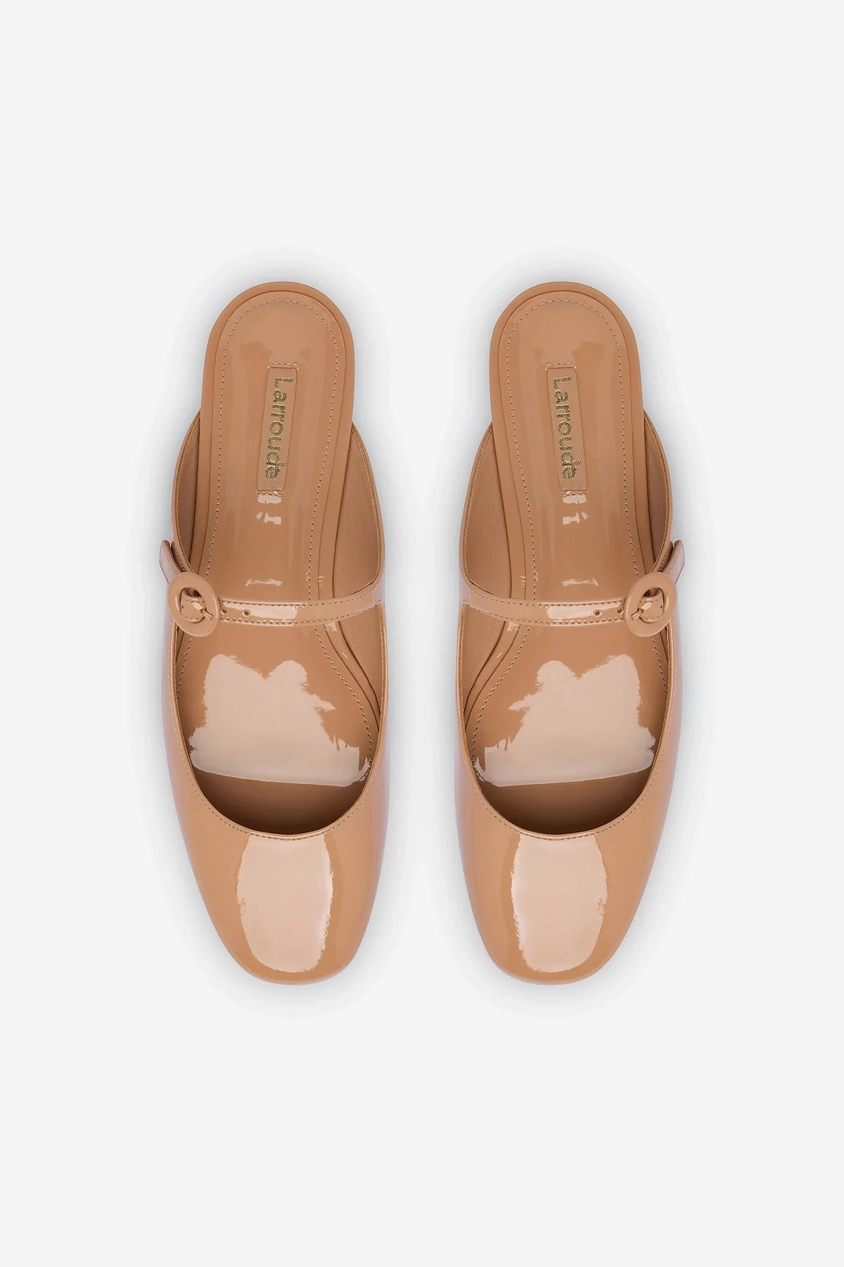 Blair Flat Mule In Tan Patent Leather