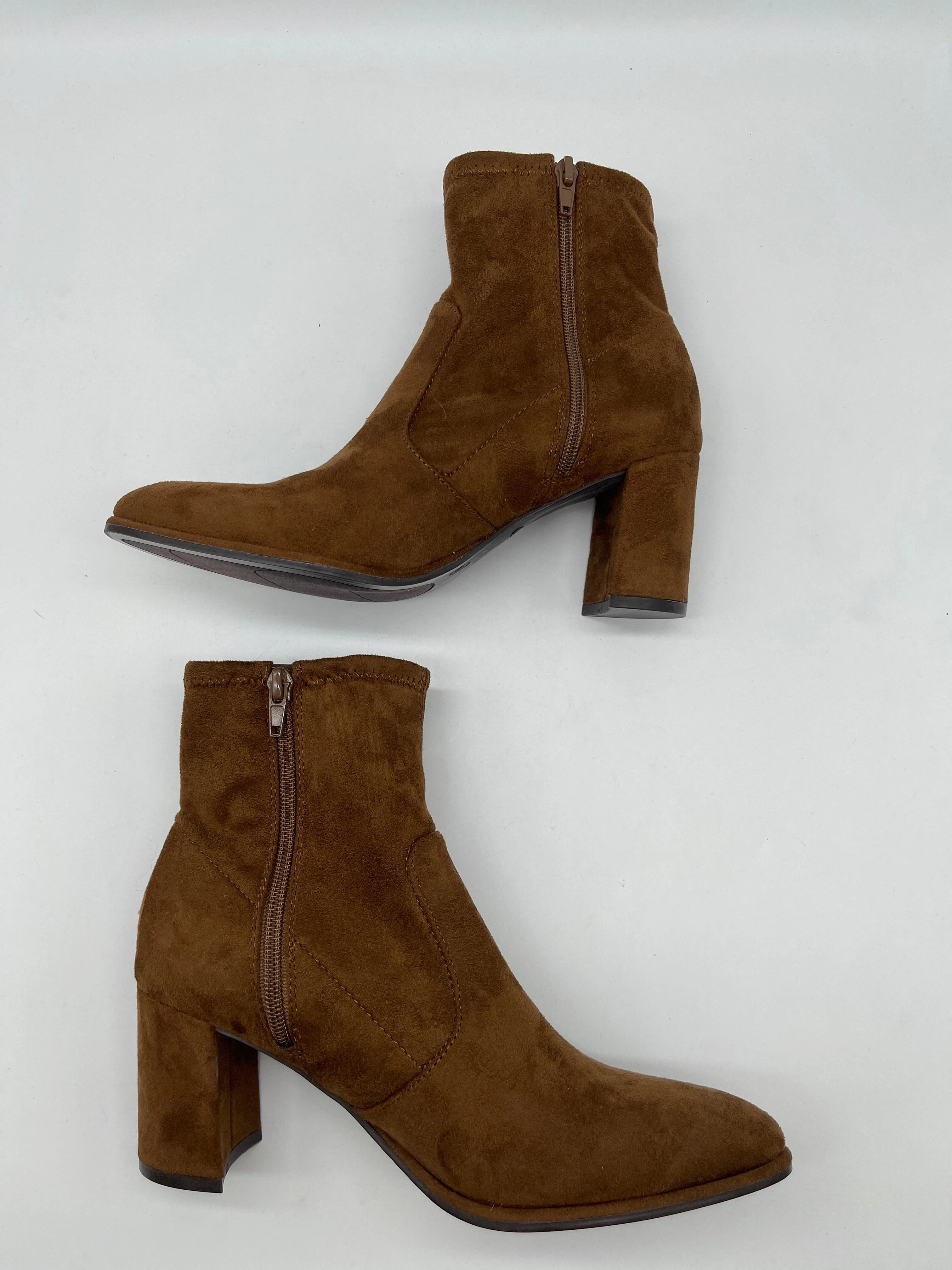 Boots Ankle Heels By Nine West In Brown, Size: 7