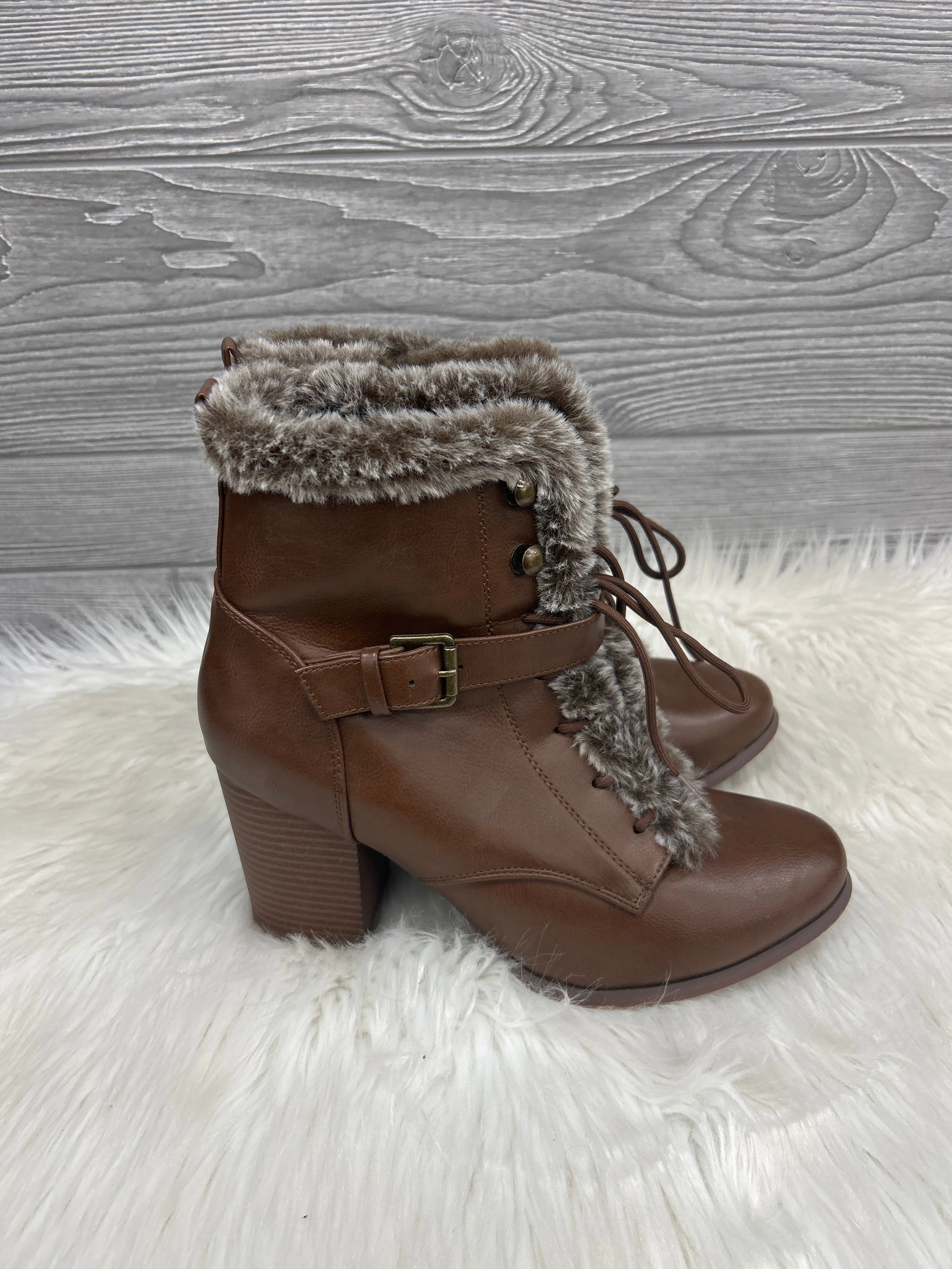 Boots Ankle Heels By Xoxo In Brown, Size: 10