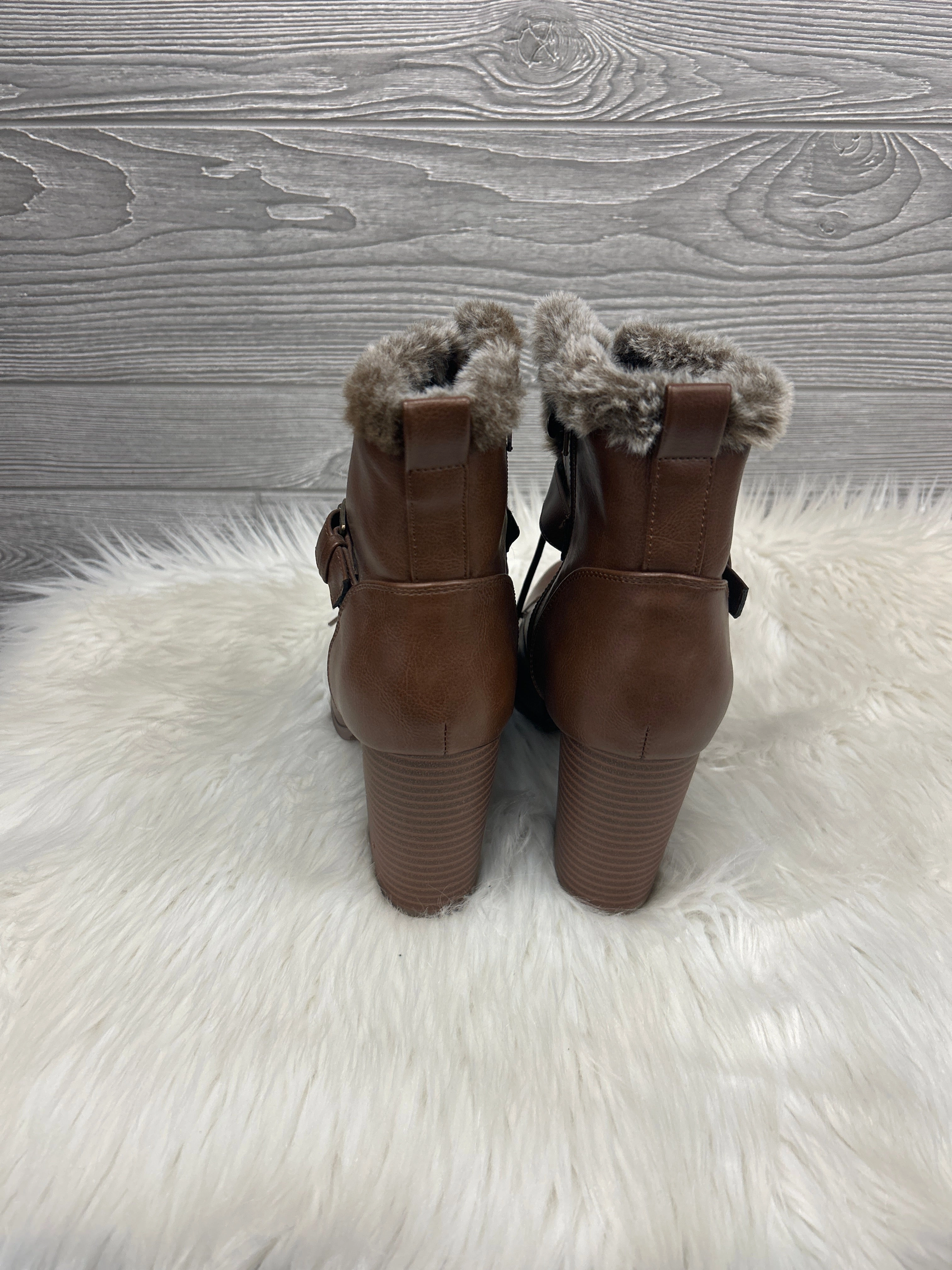 Boots Ankle Heels By Xoxo In Brown, Size: 10