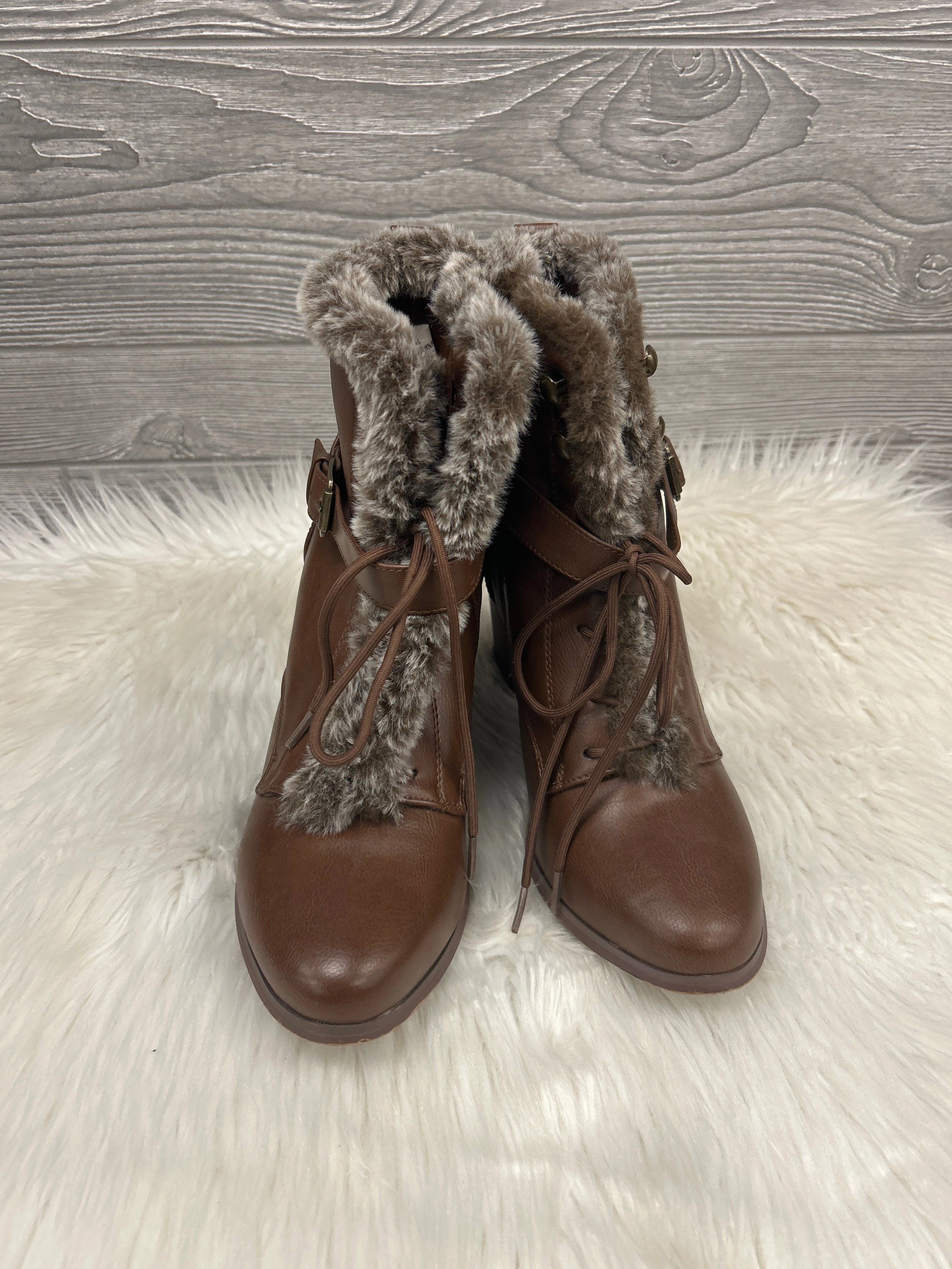 Boots Ankle Heels By Xoxo In Brown, Size: 10