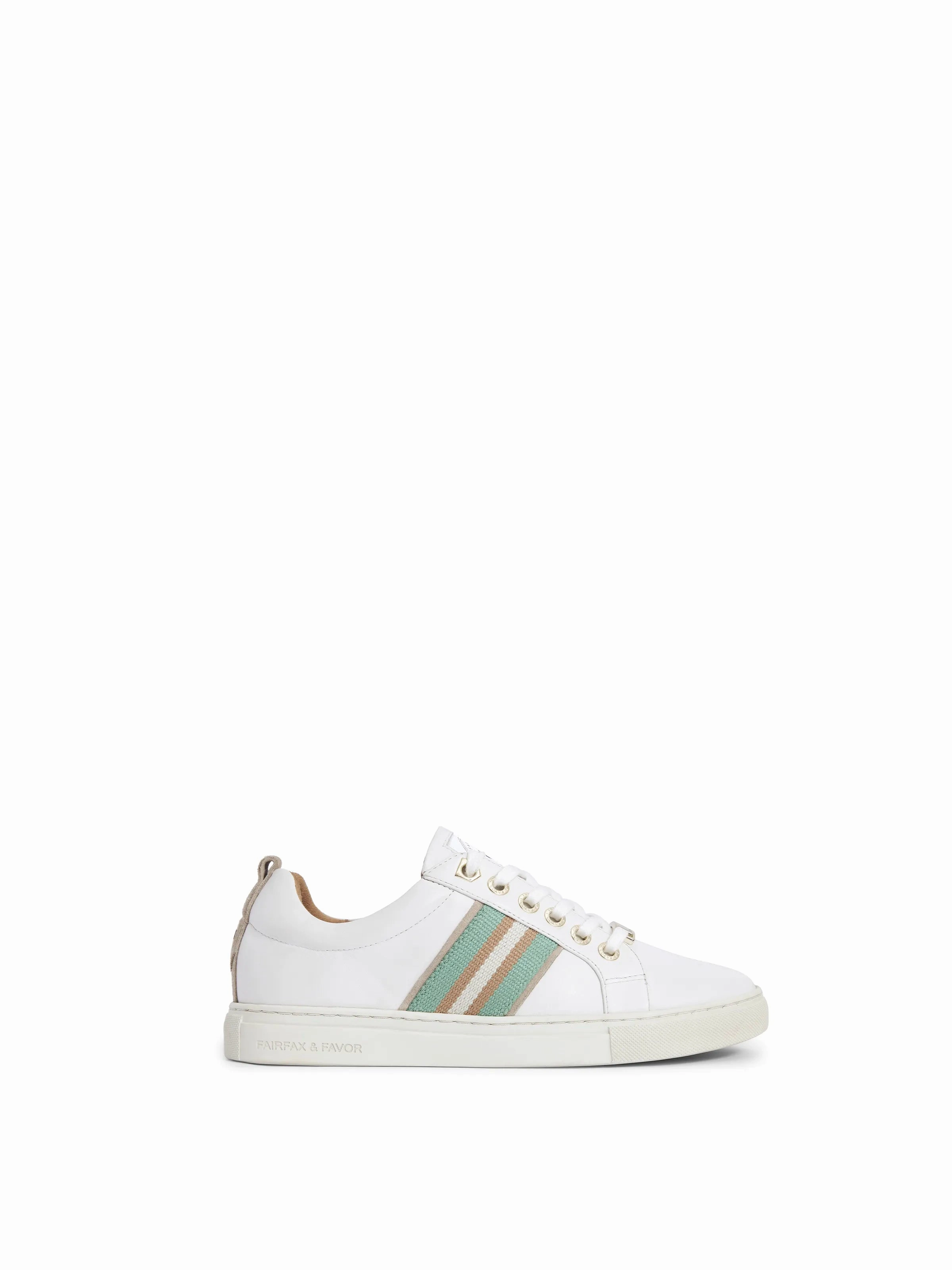Boston Trainer - White Leather - Mint & Stone