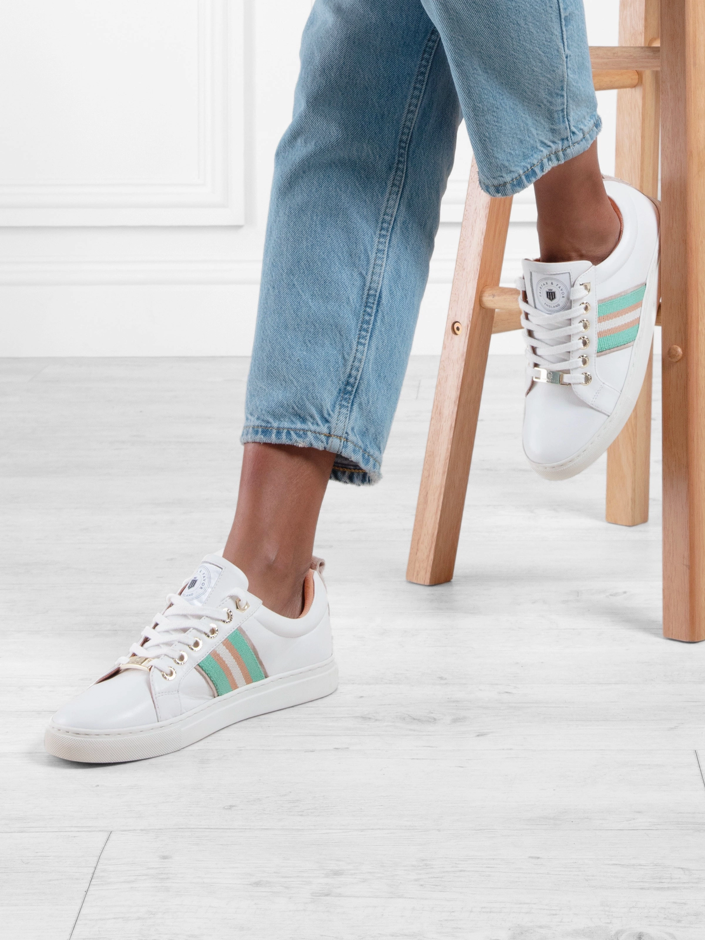 Boston Trainer - White Leather - Mint & Stone