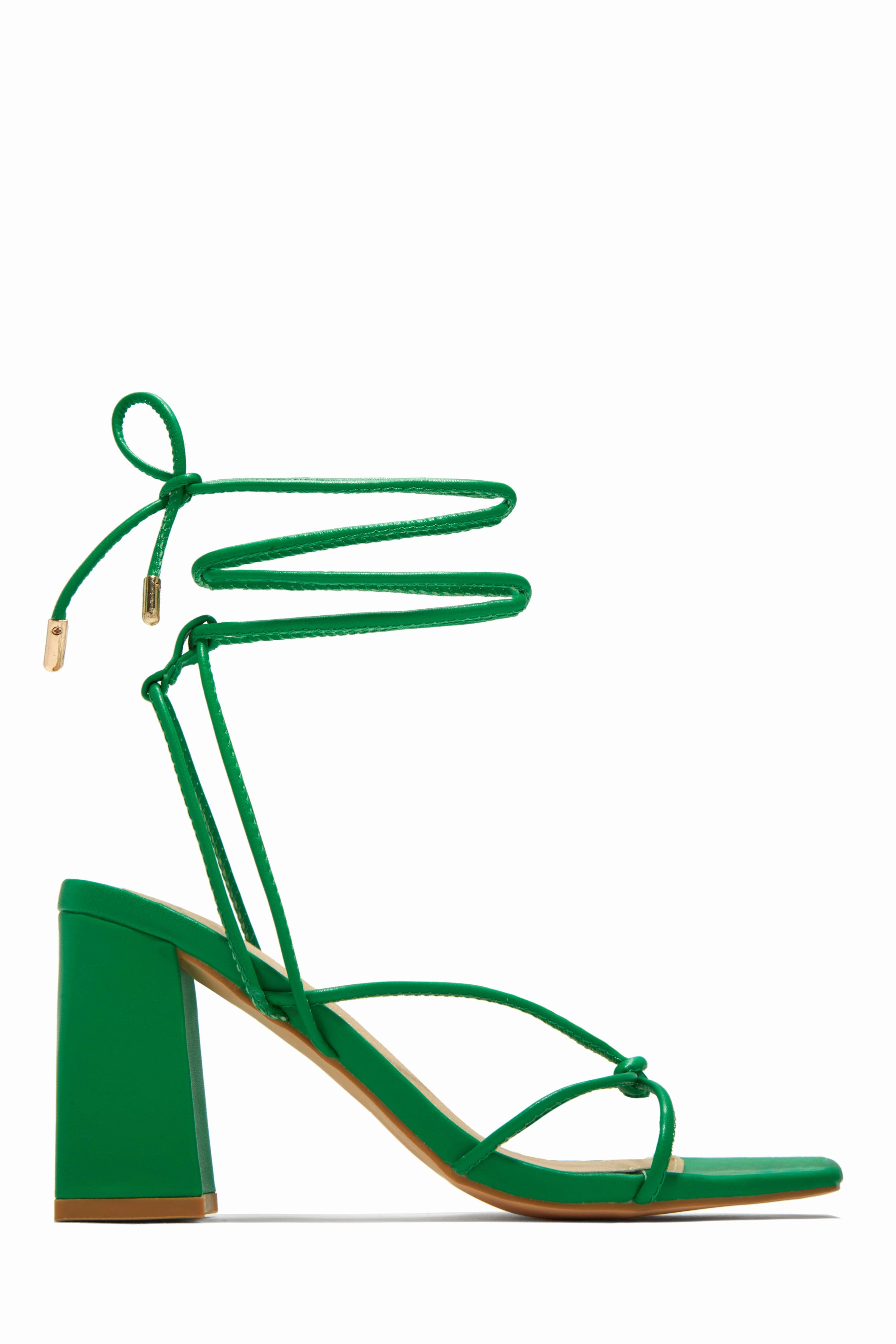 Briella Lace Up Block Heels - White