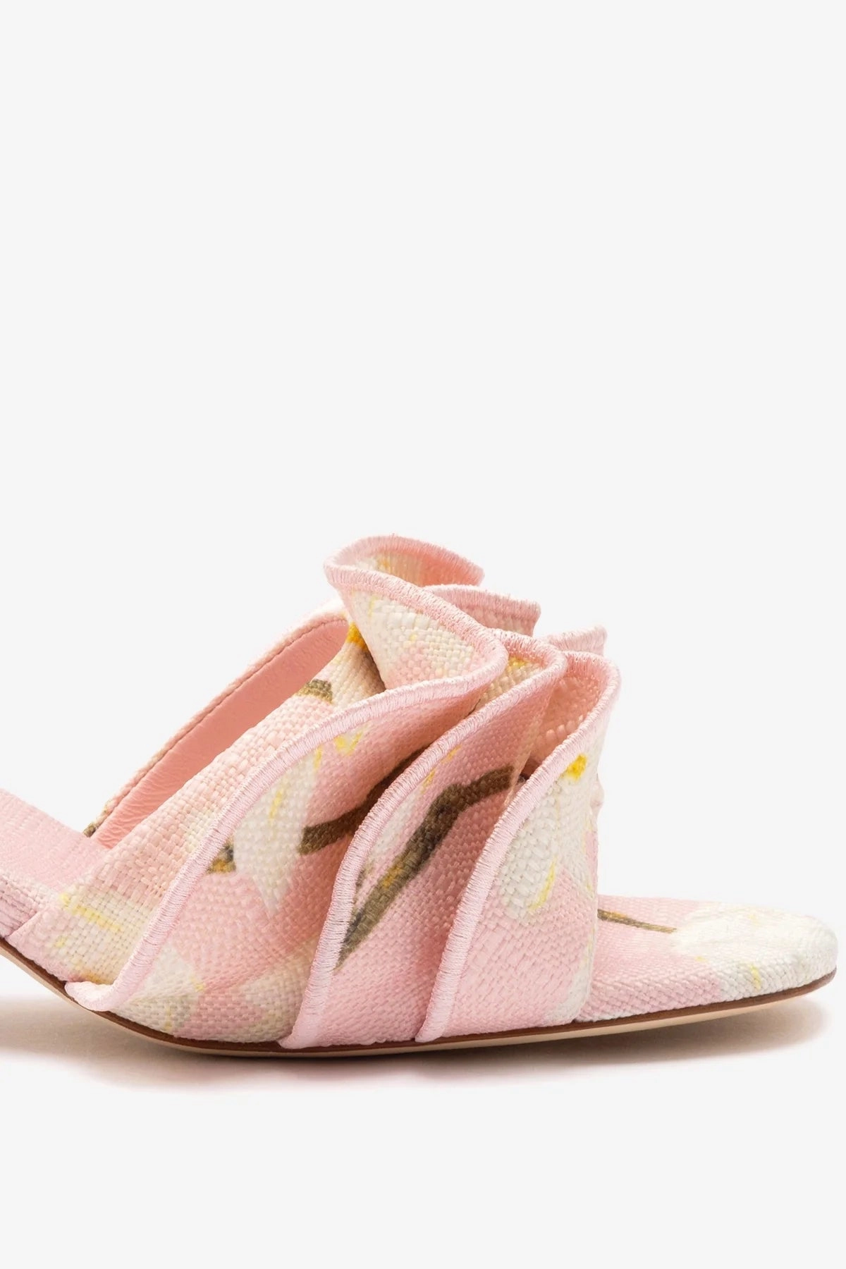 Brigitte Ruffle Mule In Tulip Printed Raffia