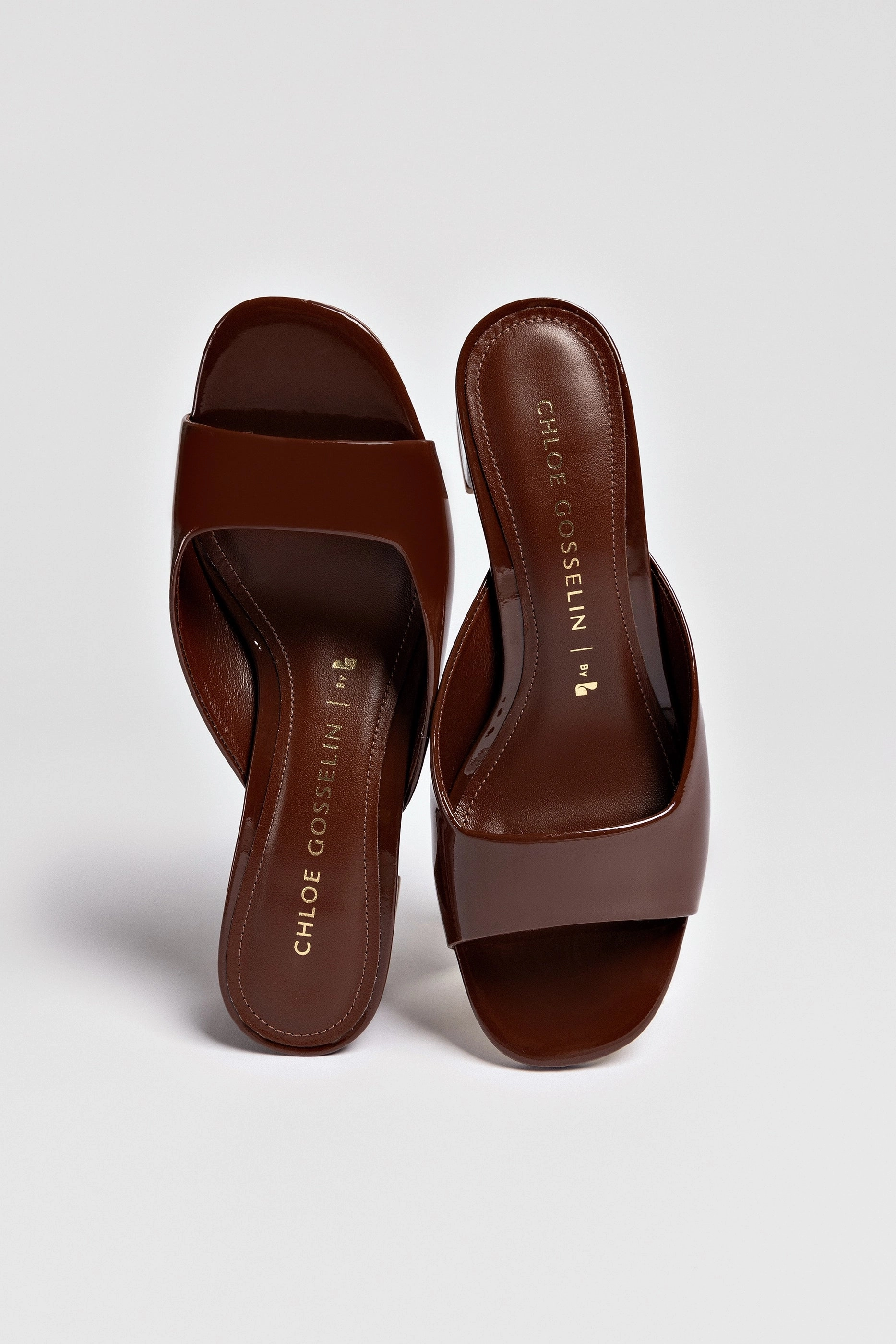 Chloe Gosselin by Larroudé Anah Mule In Brown Patent Leather