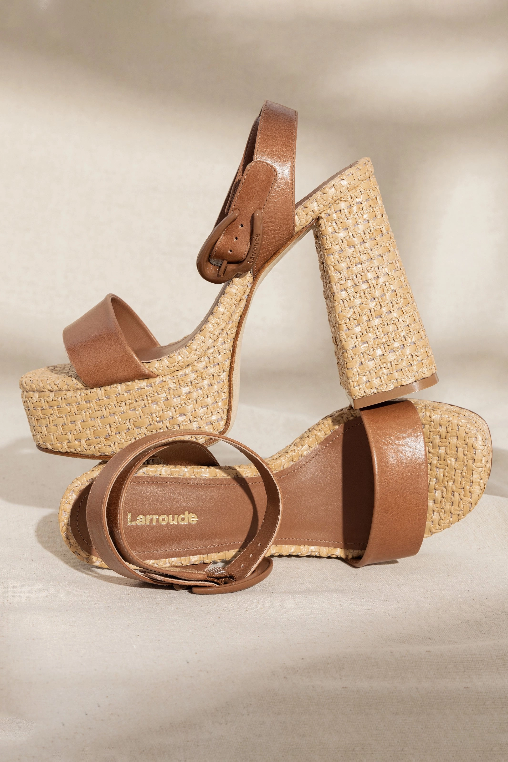 Dolly Verona Sandal In Caramel Leather and Natural Raffia