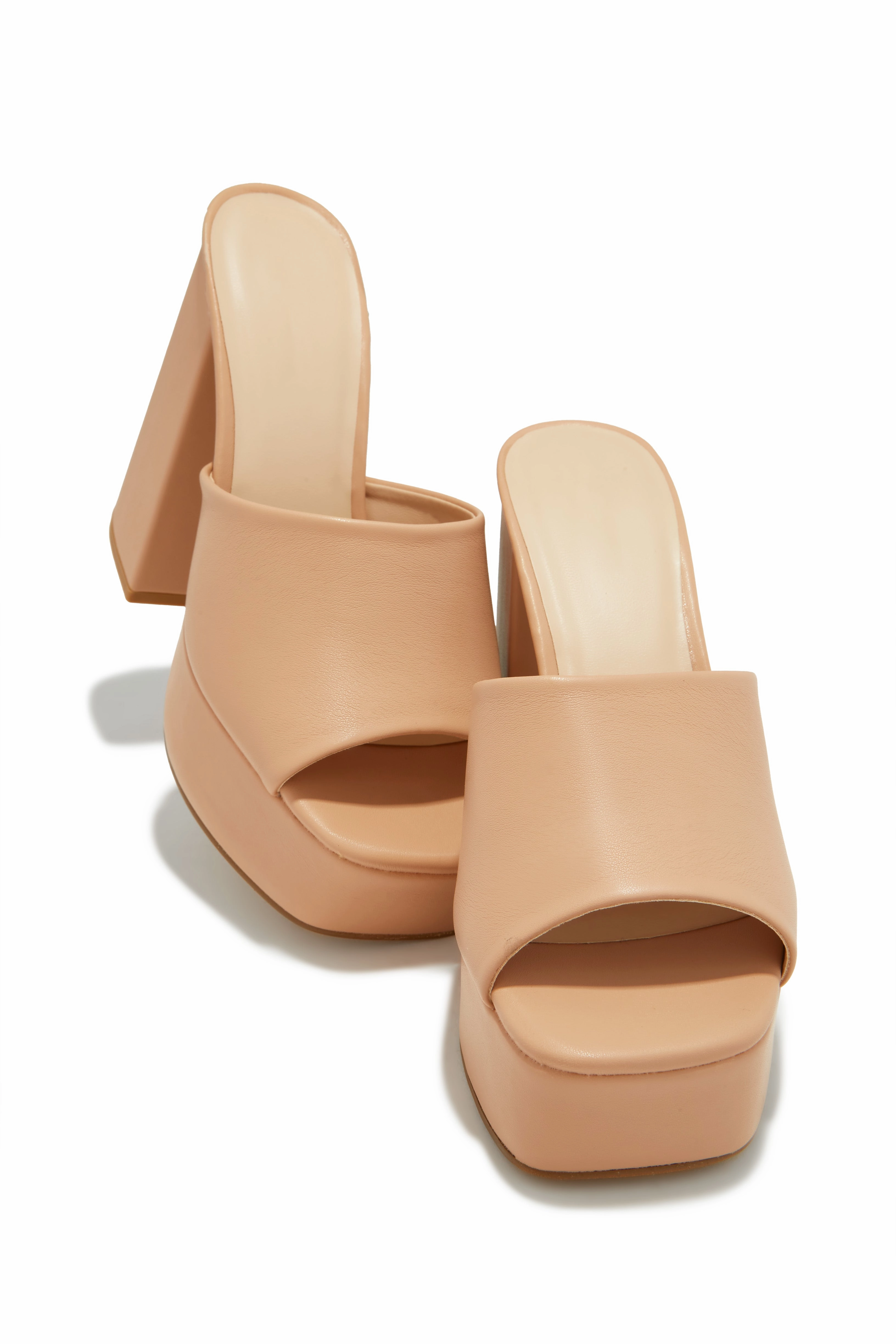 Emily Platform Block Heel Mules - Nude