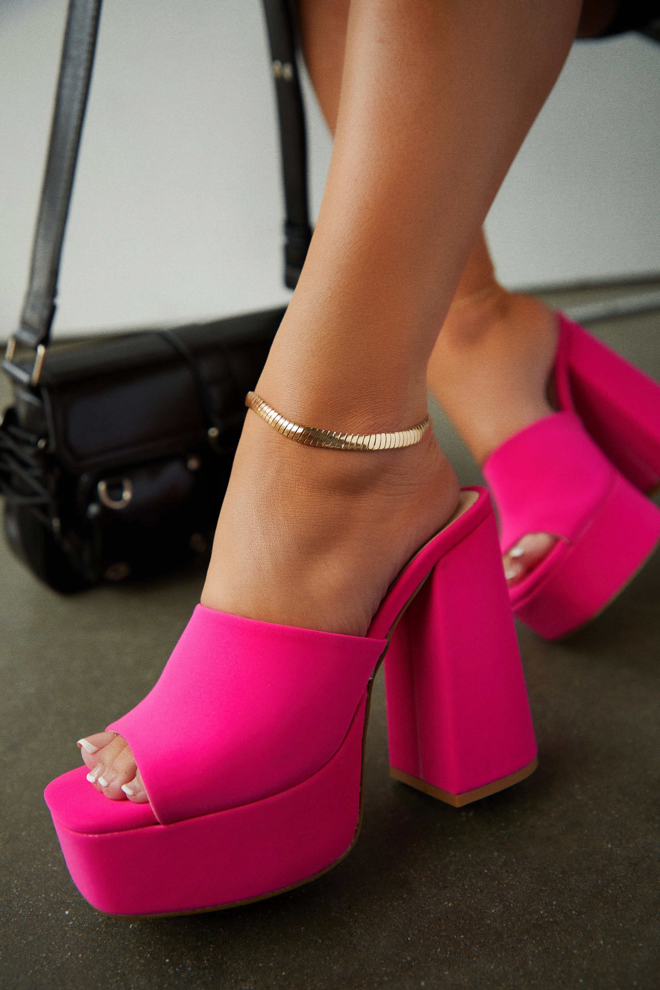 Emily Platform Block Heel Mules - Pink