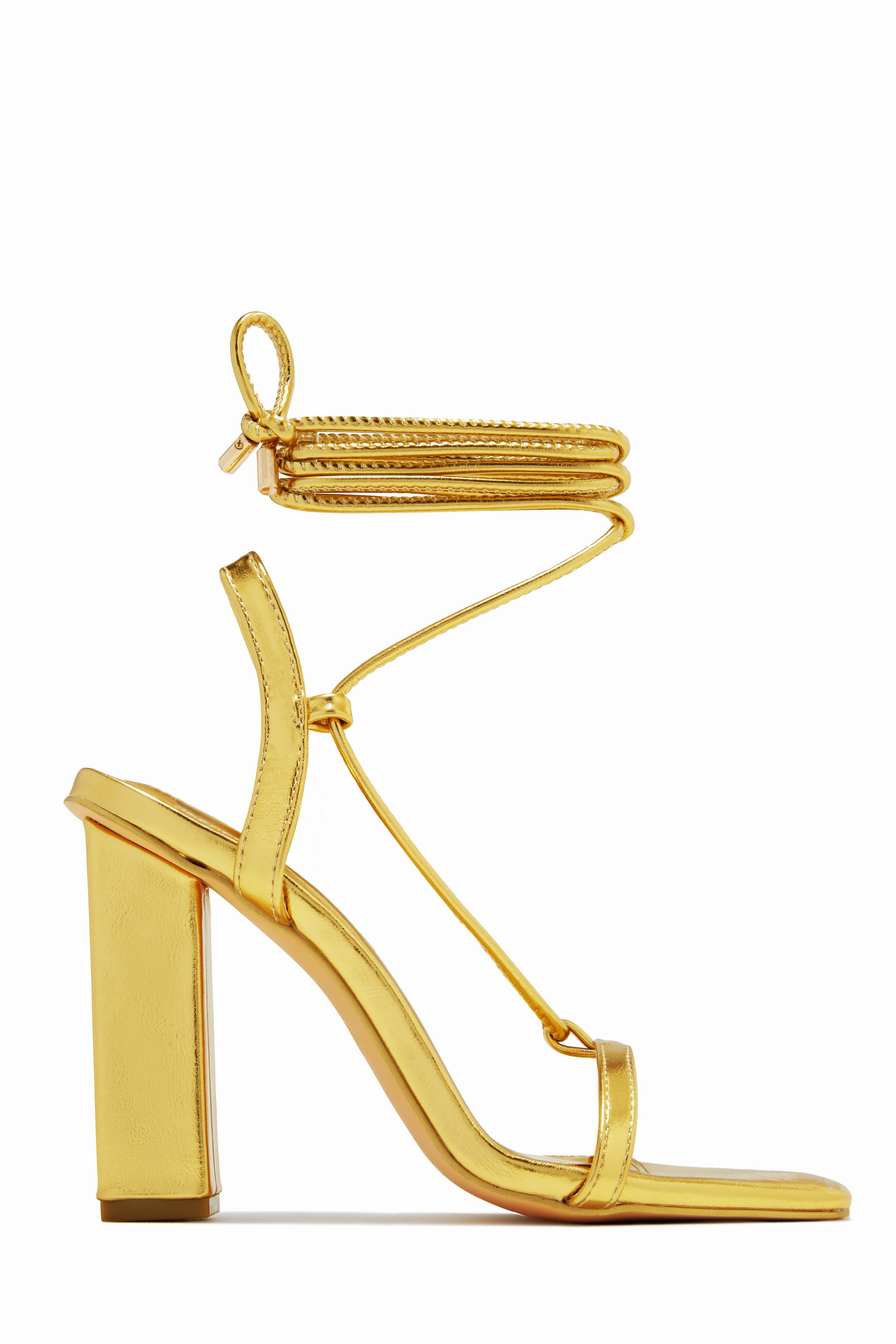 Evonne Lace Up Block Heels - Gold