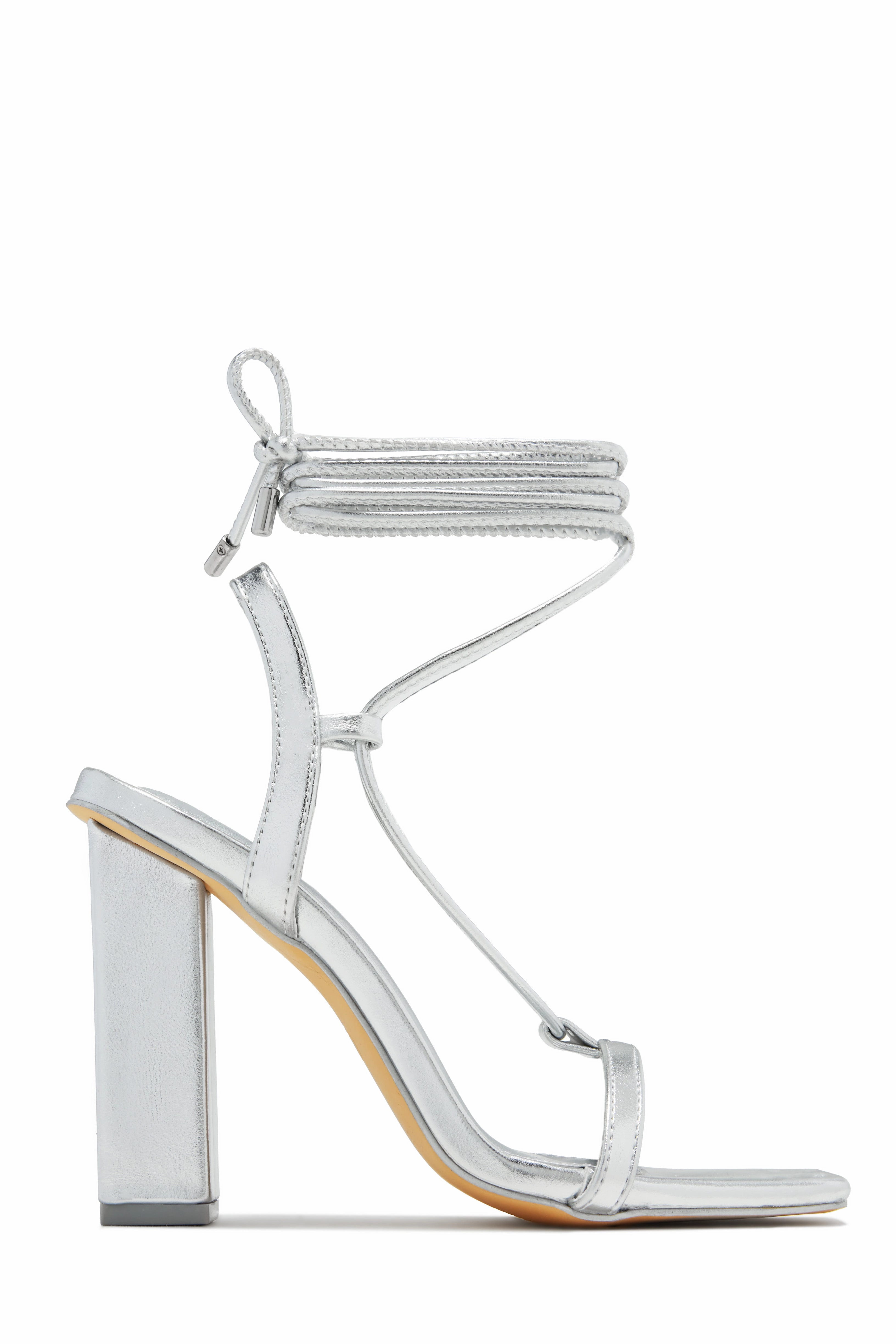 Evonne Lace Up Block Heels - Silver