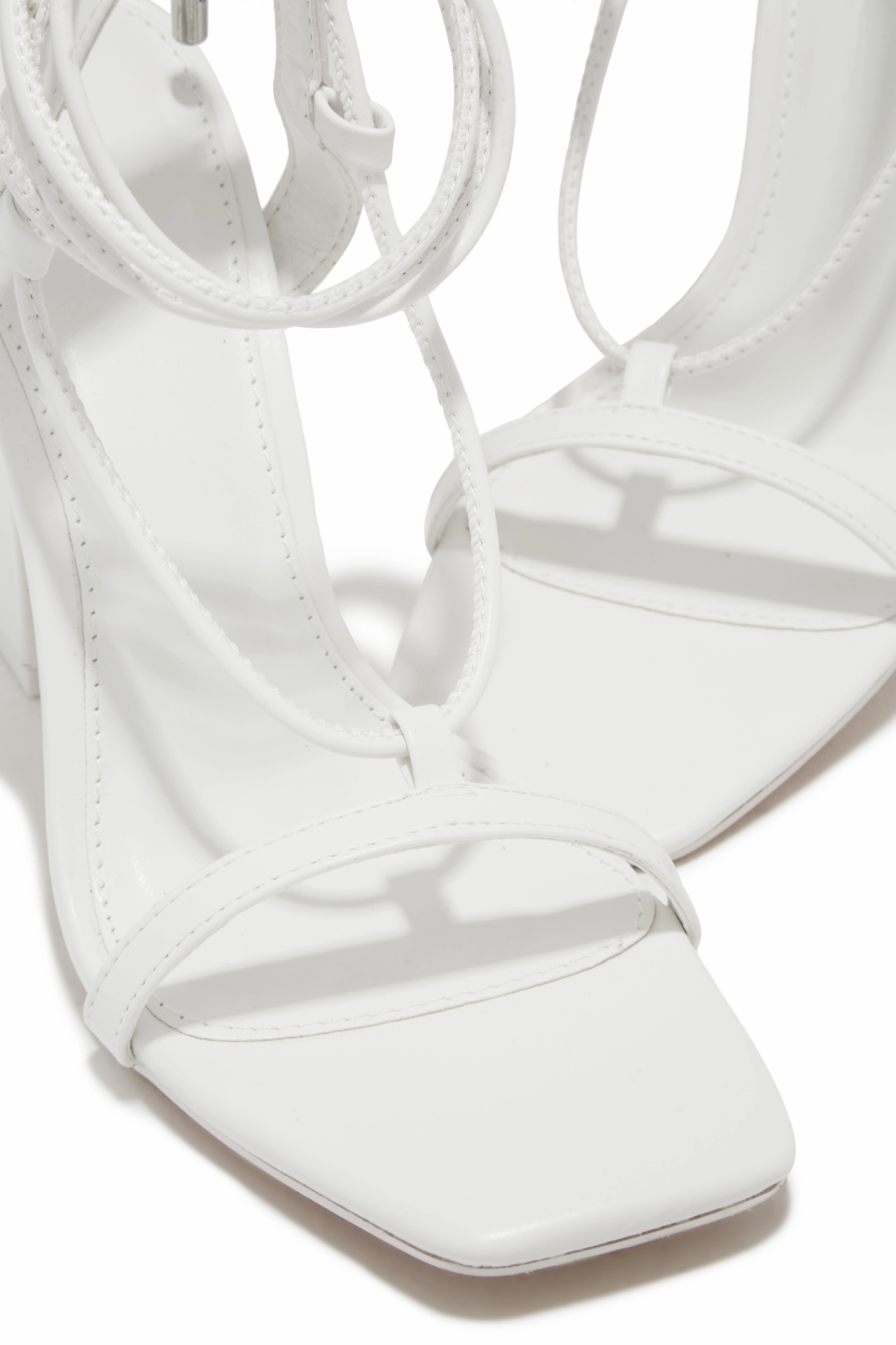 Evonne Lace Up Block Heels - White