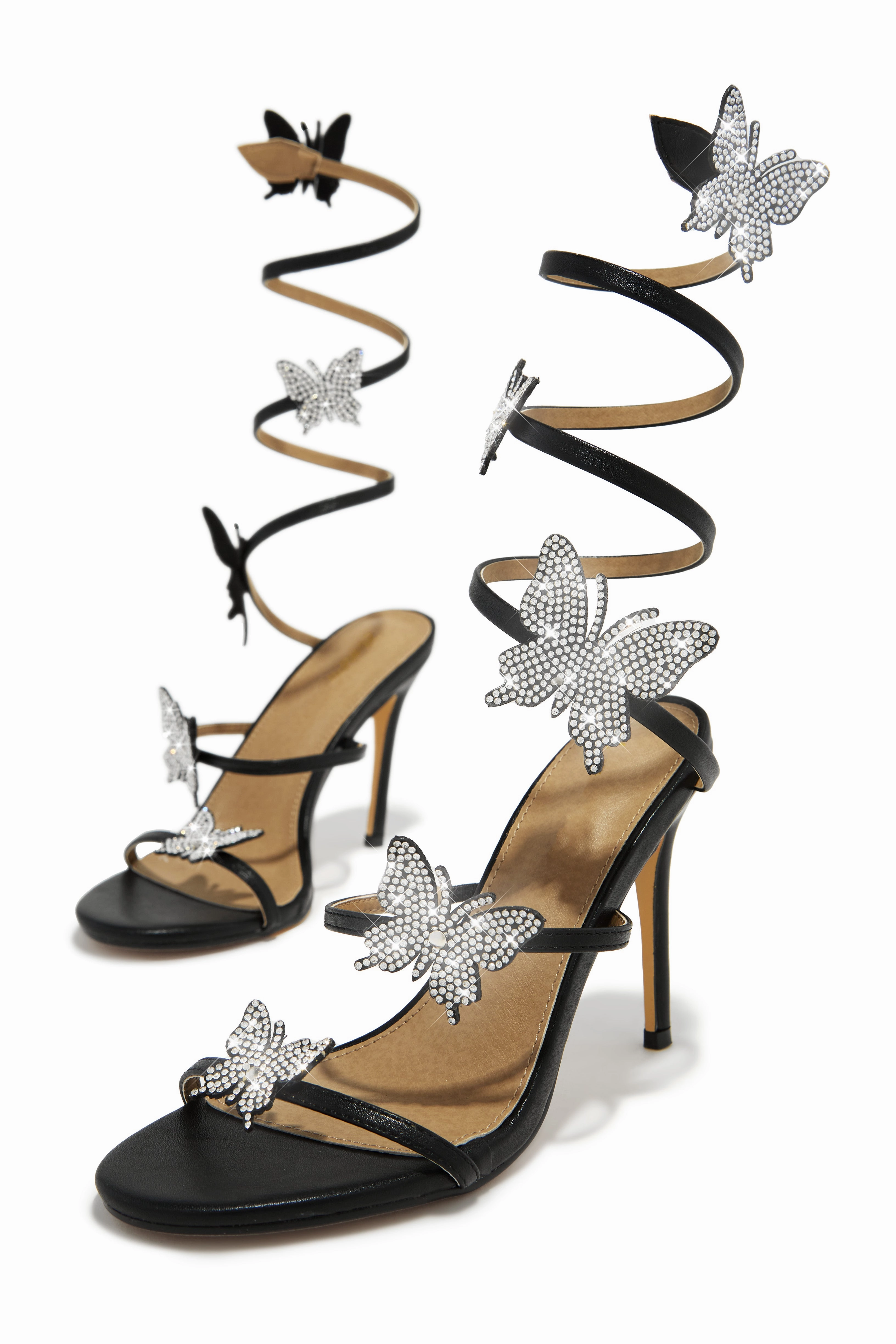 Fantasy Embellished Around The Ankle Coil Heels - Black
