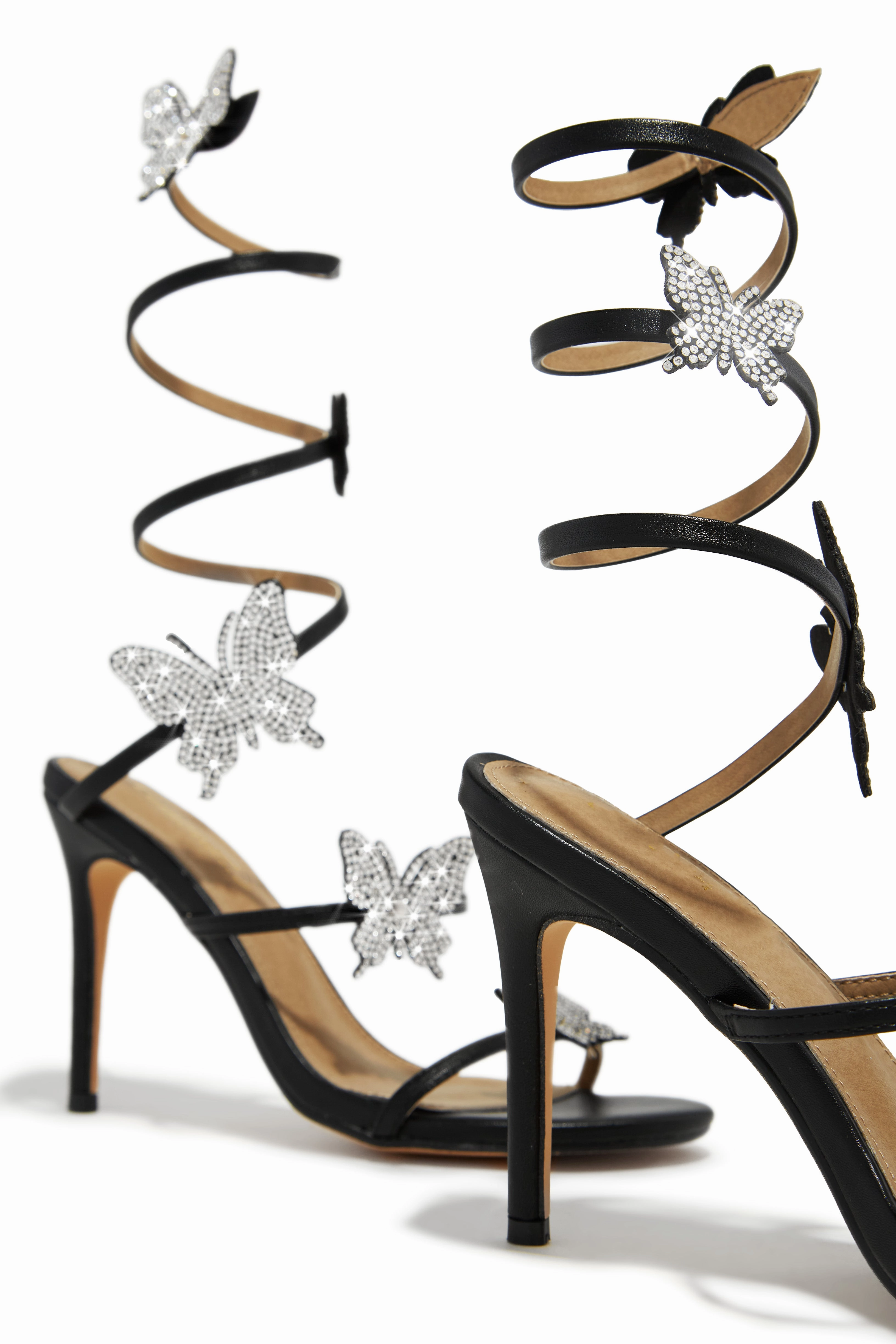 Fantasy Embellished Around The Ankle Coil Heels - Black