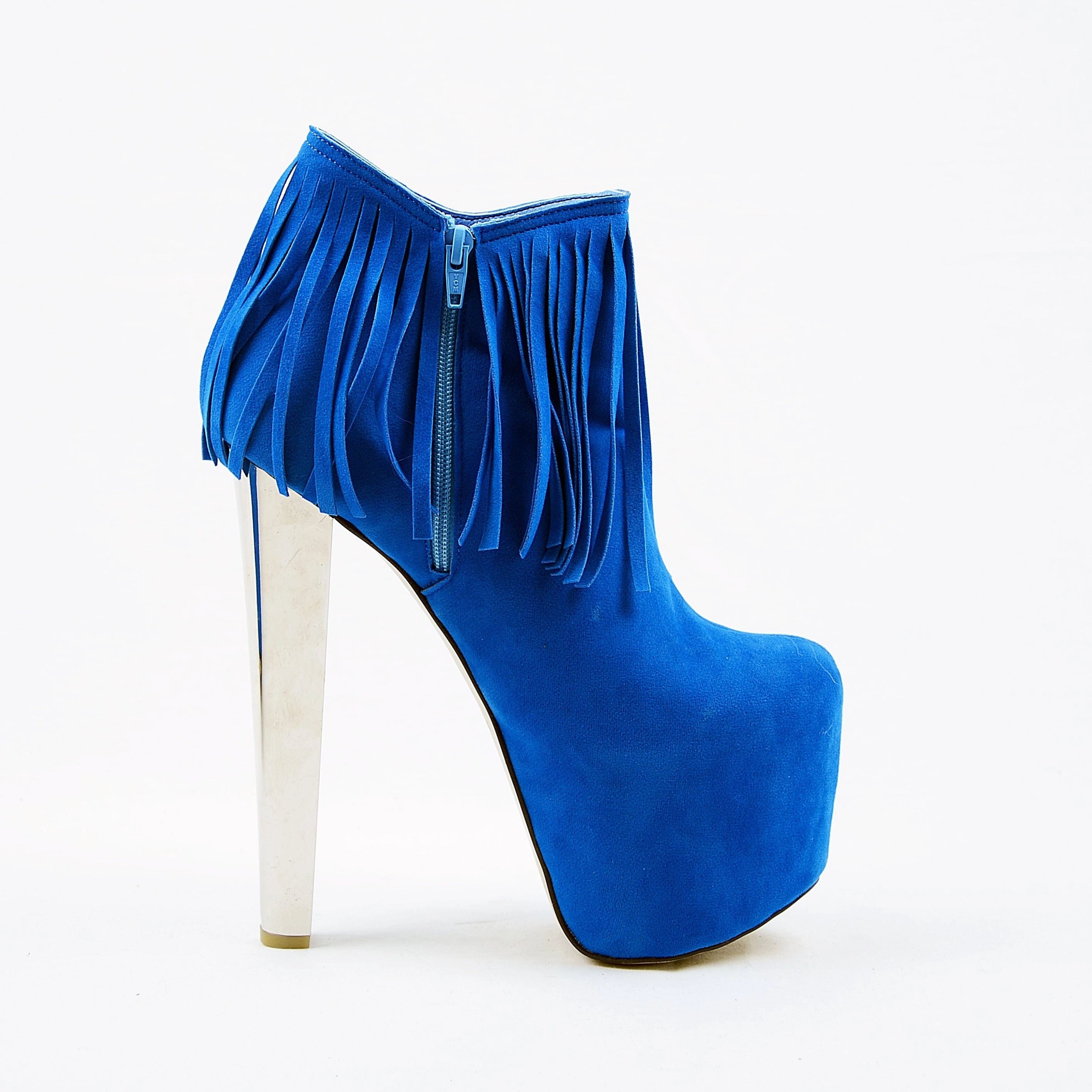 Fringe Blue Suede High Heel Platform Boots