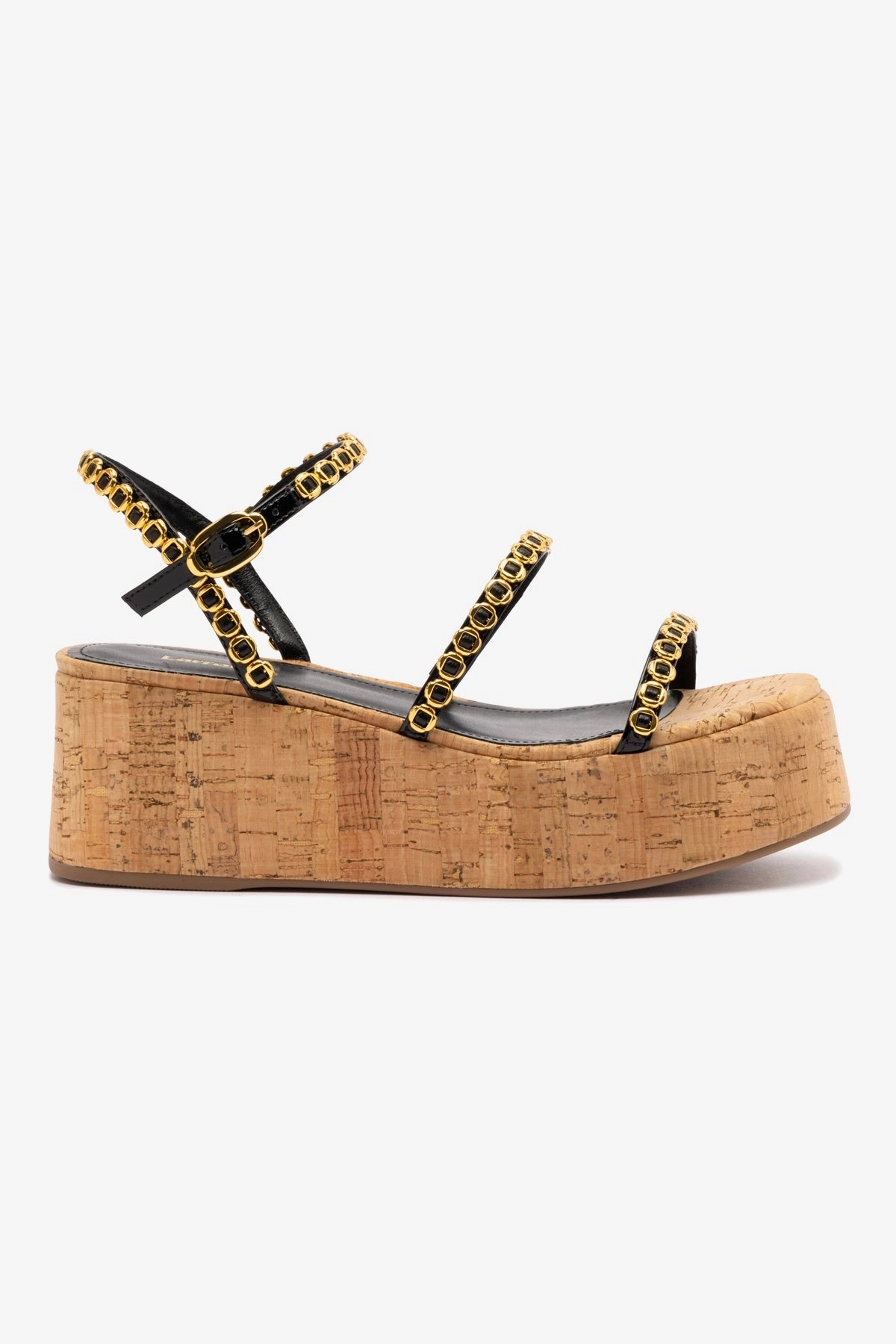 Gio Milanina Flatform In Black Patent Leather and Natural Cork