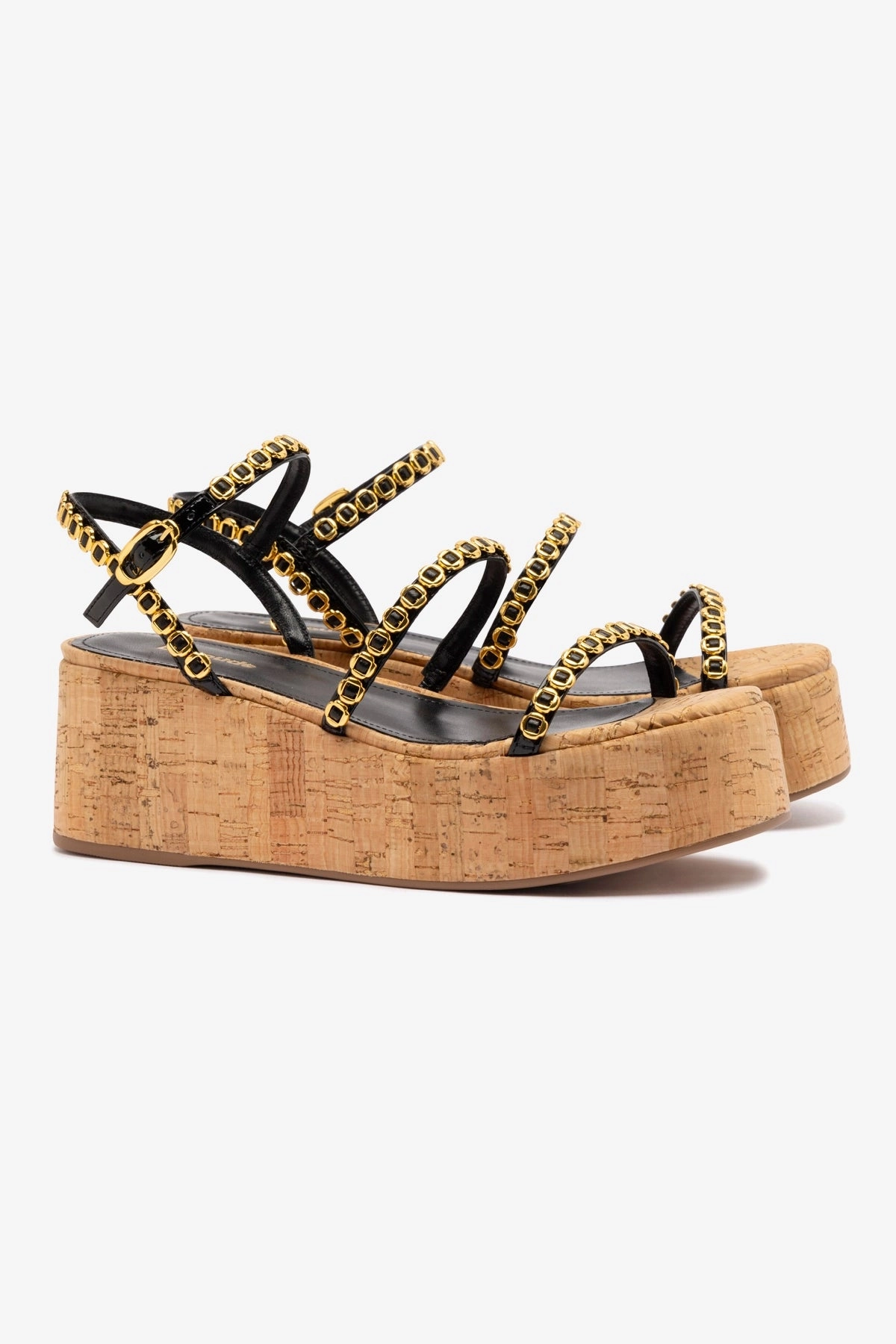 Gio Milanina Flatform In Black Patent Leather and Natural Cork