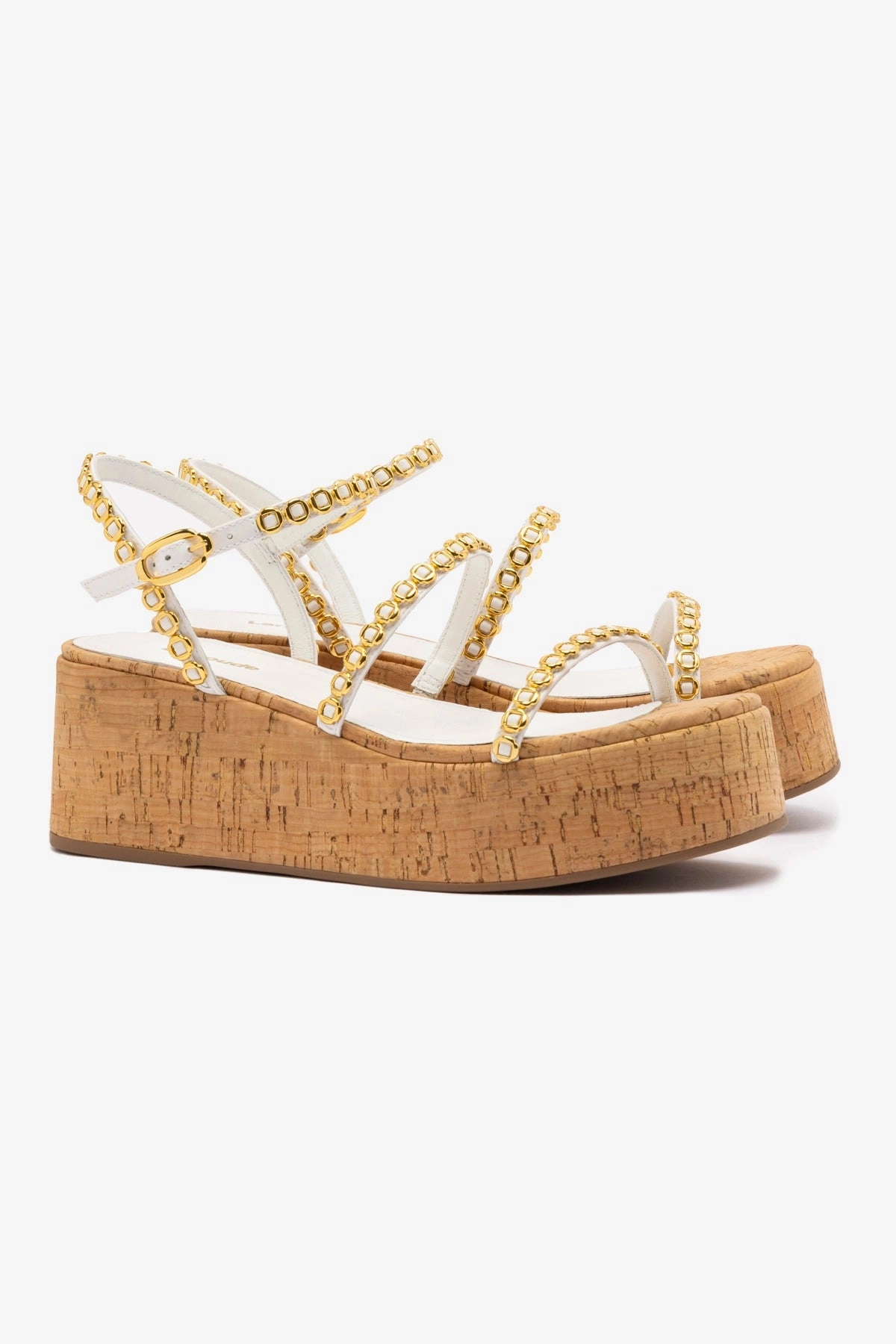 Gio Milanina Flatform In White Patent Leather and Natural Cork