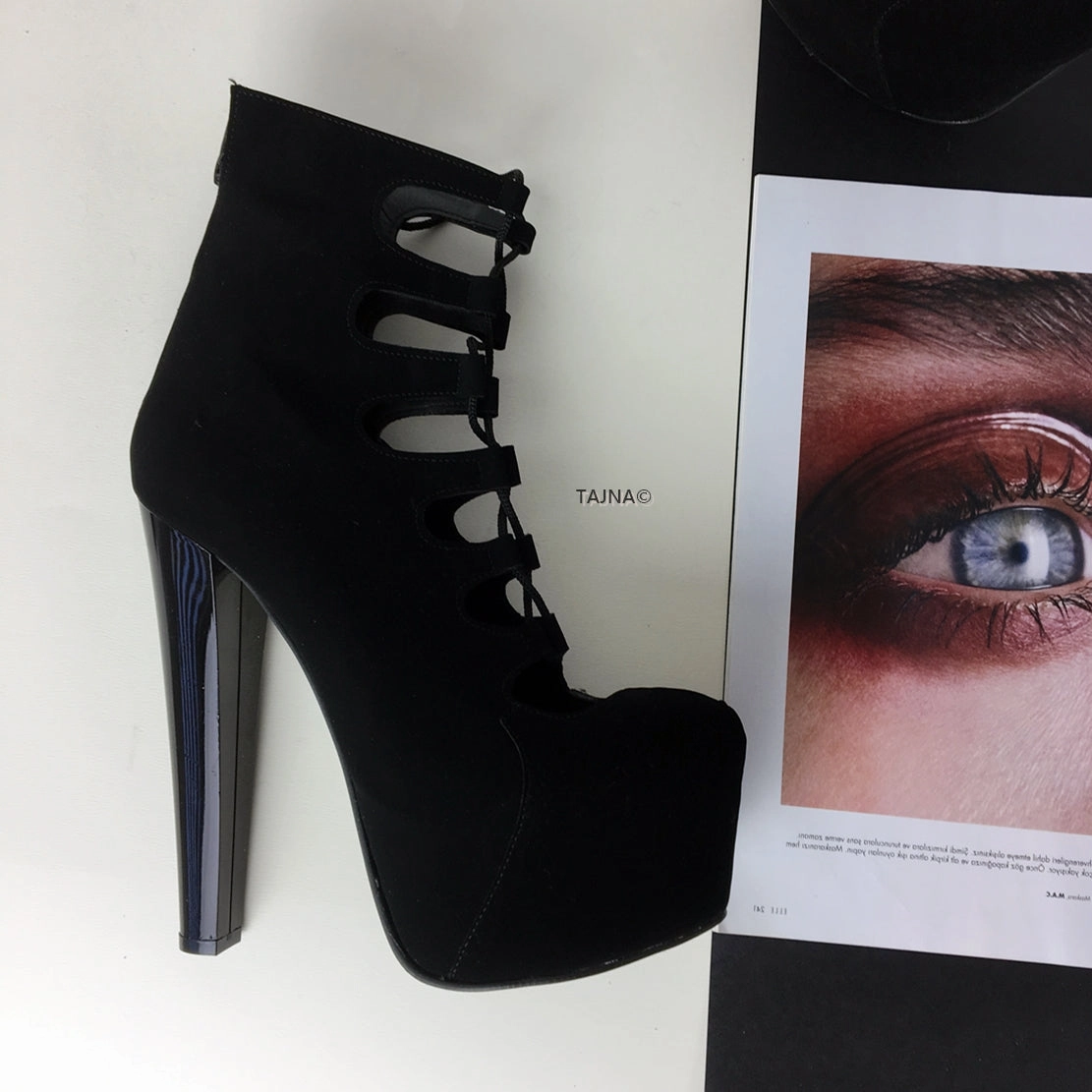 Gladiator Black Lace Up Cage Boots