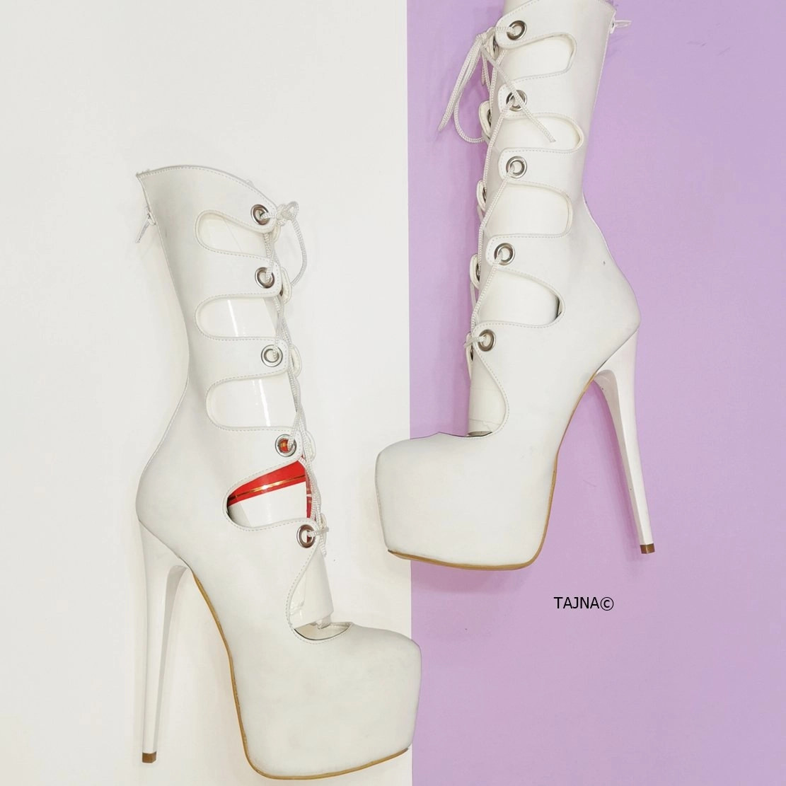 Gladiator Thin White Platform Lace Up Boots