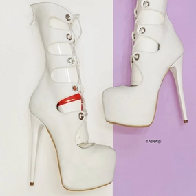 Gladiator Thin White Platform Lace Up Boots