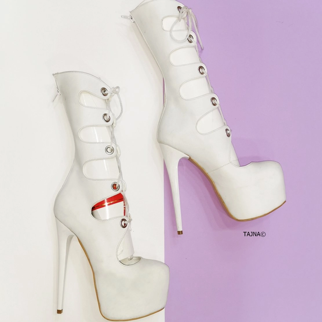 Gladiator Thin White Platform Lace Up Boots