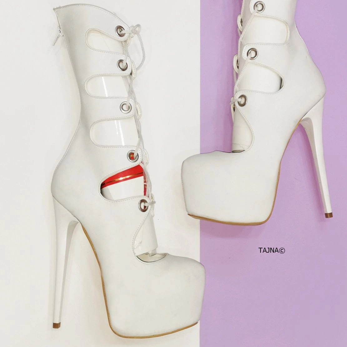 Gladiator Thin White Platform Lace Up Boots