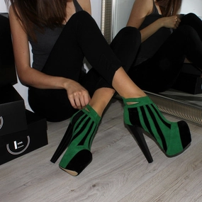 Green Black Stripe High Heel Platform Ankle Boots
