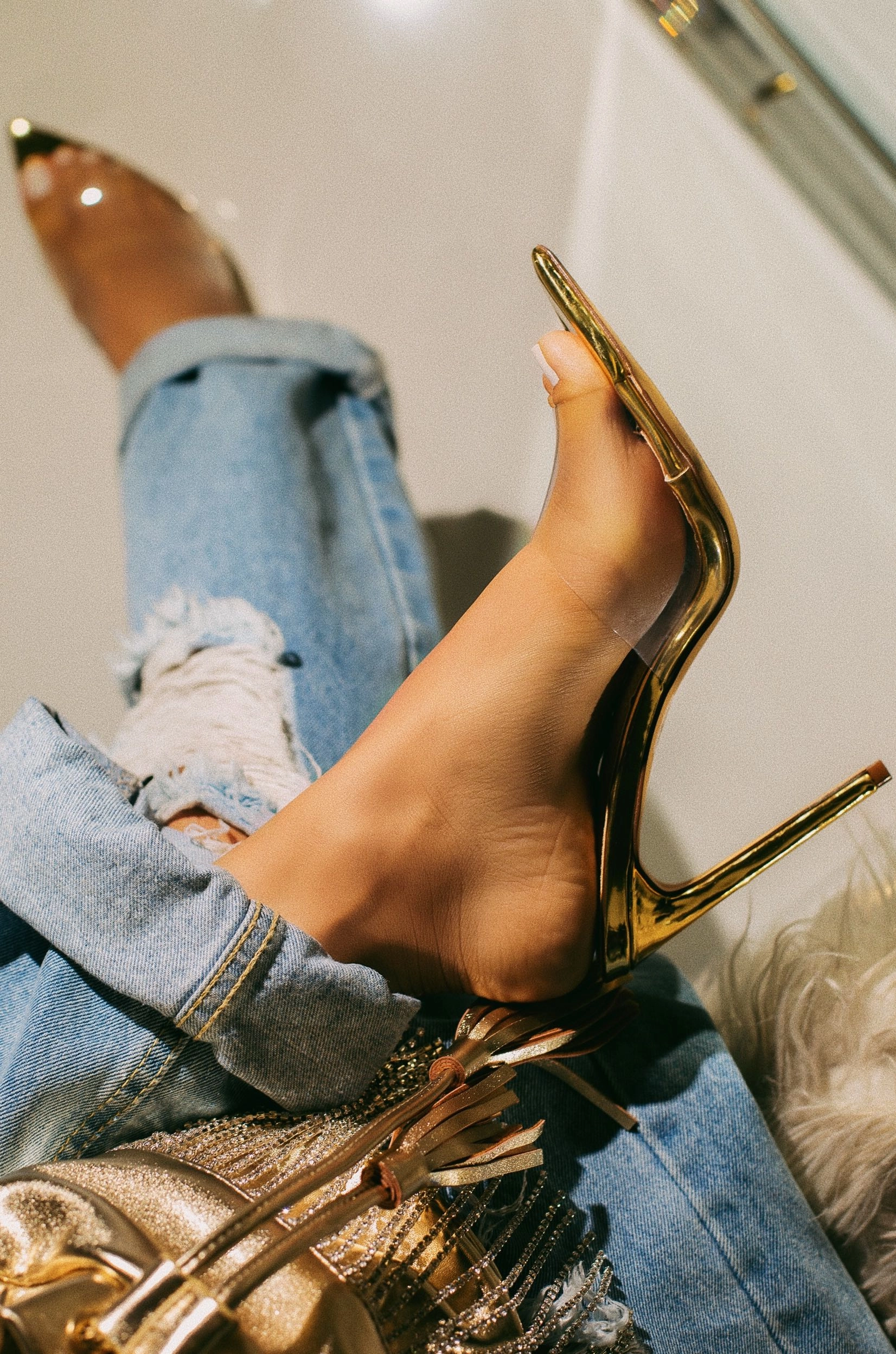 Ionic Clear Strap High Heel Mules - Gold