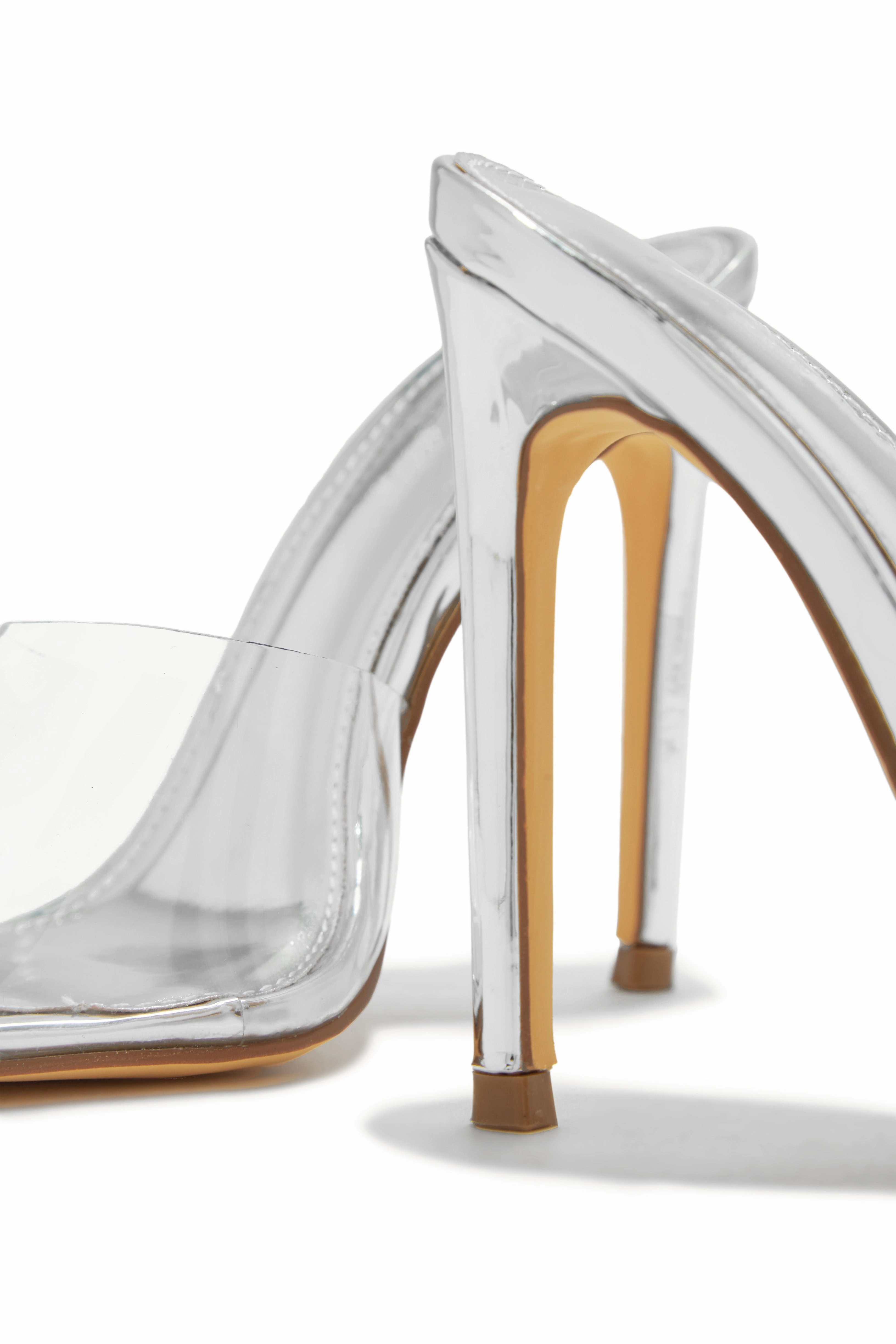 Ionic Clear Strap High Heel Mules - Silver