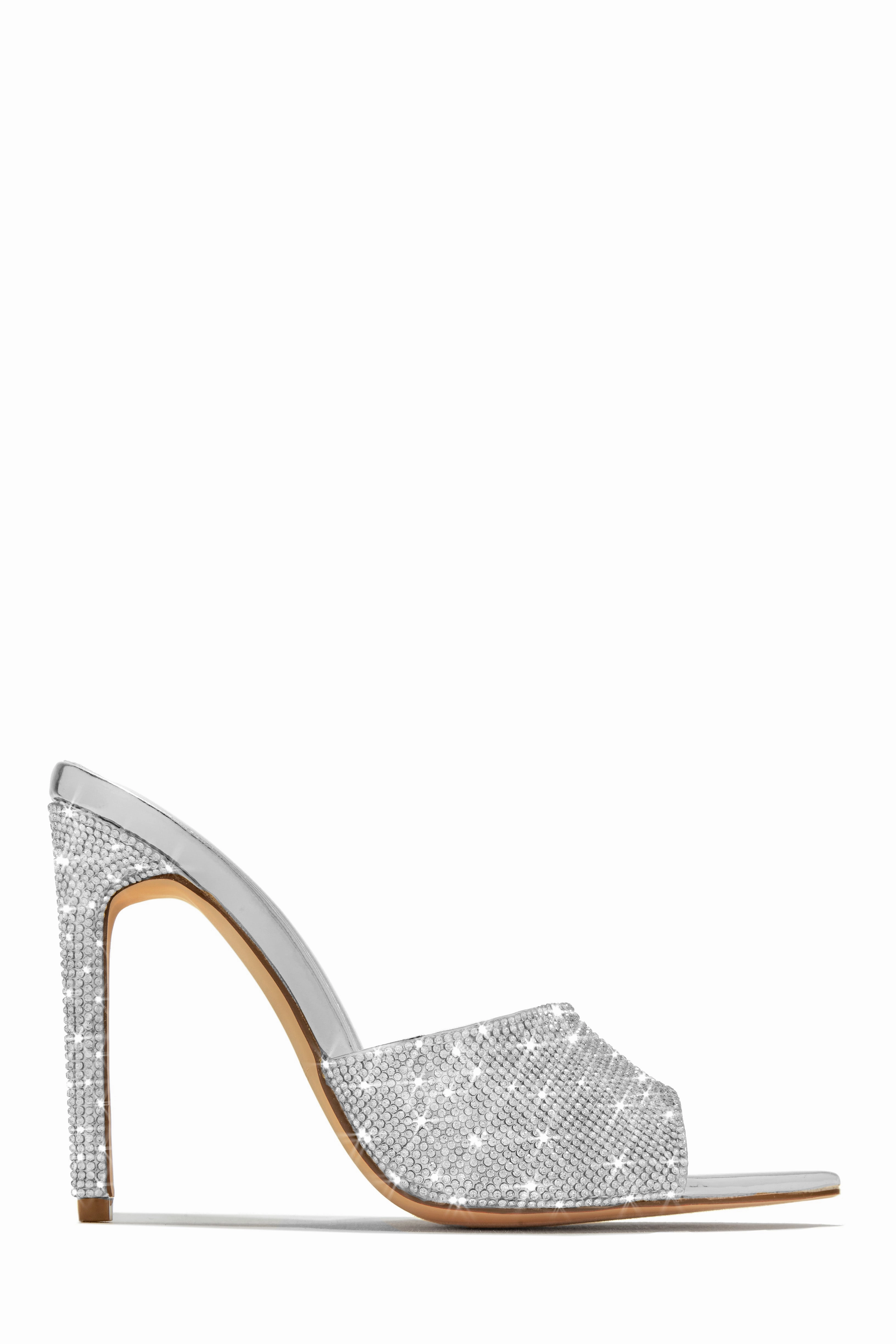 Juliene Embellished High Heel Mules - Silver