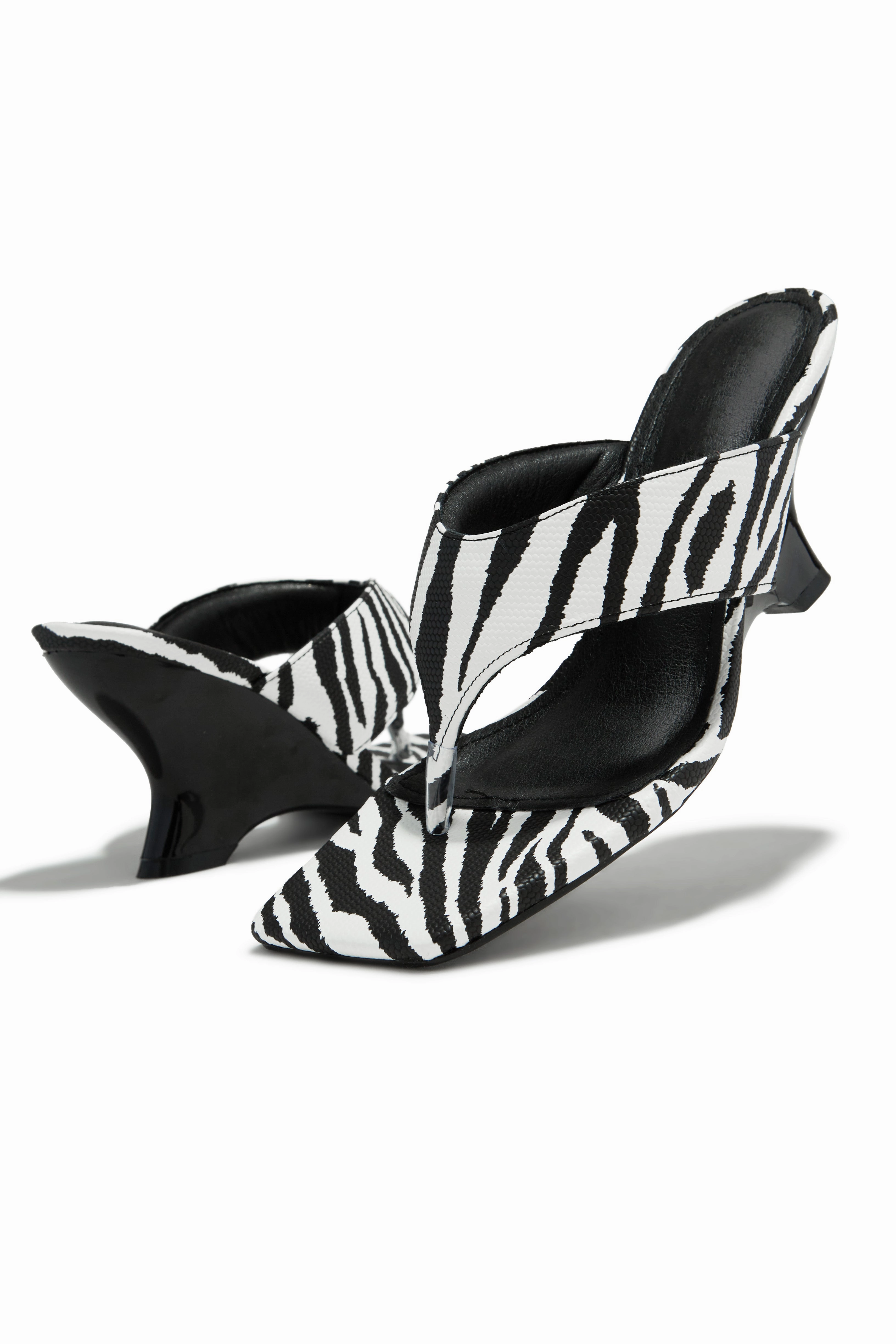 Kaline Thong Strap Mule Heels - Zebra