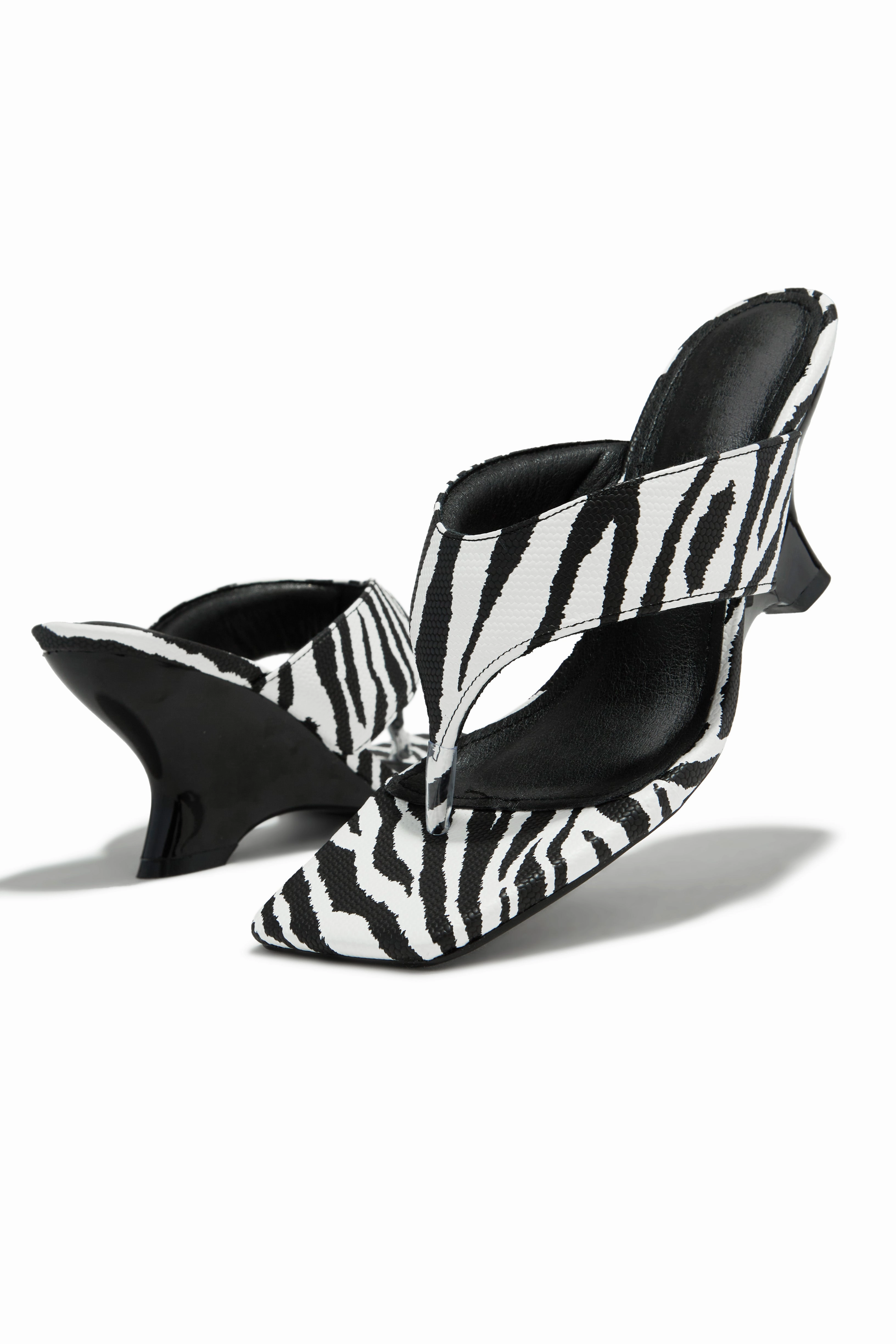 Kaline Thong Strap Mule Heels - Zebra