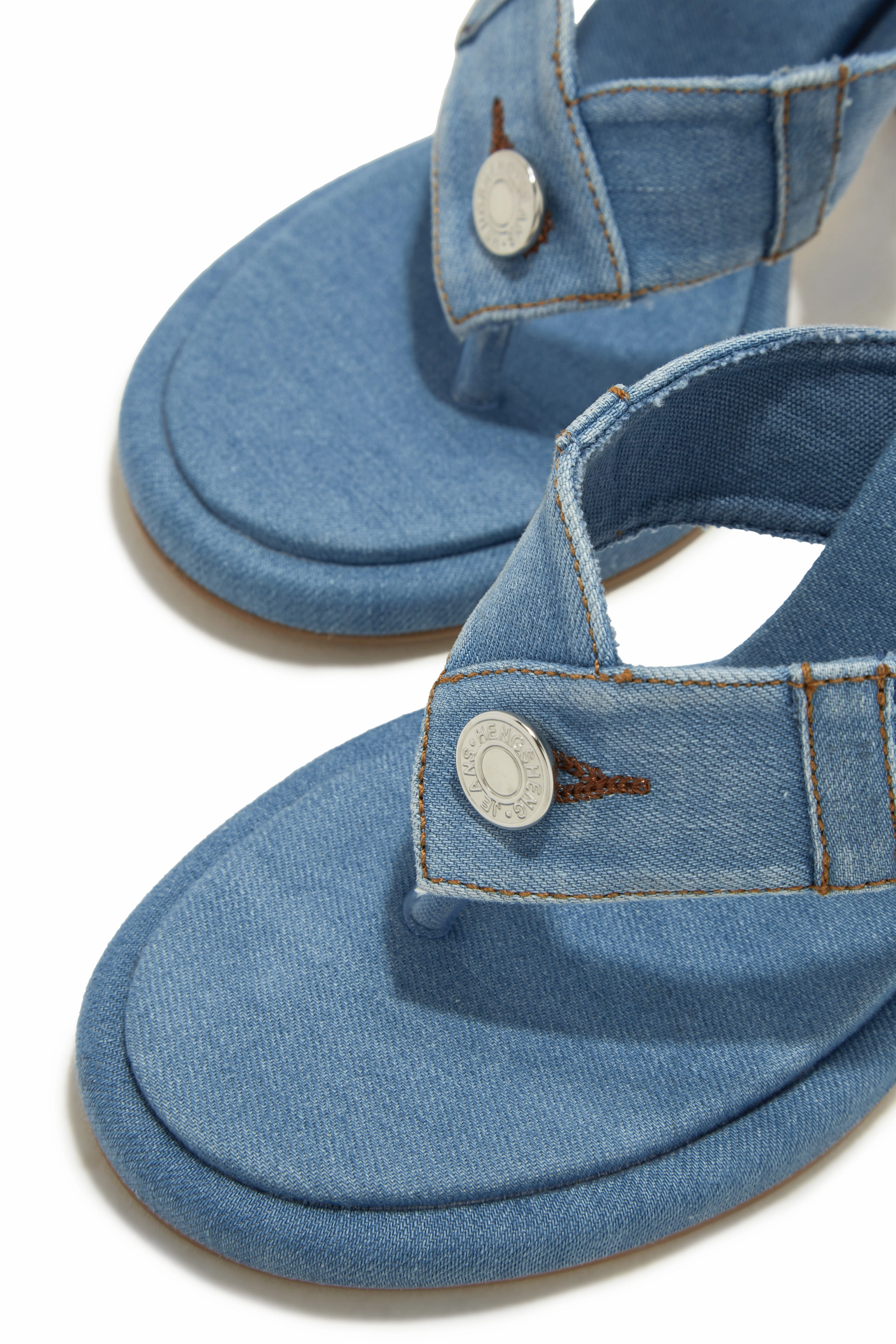 Kamora Thong Strap High Heel Mules - Denim