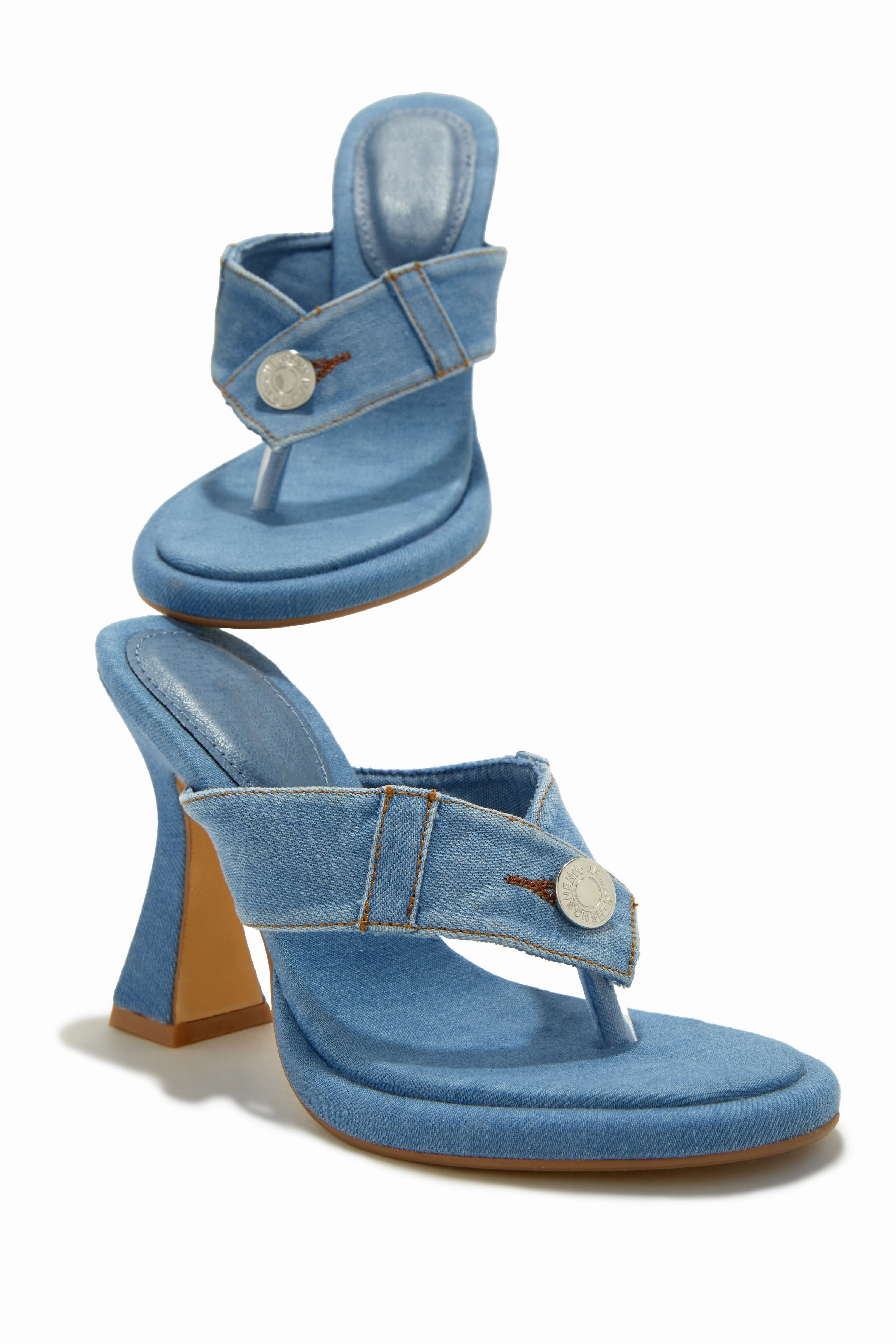 Kamora Thong Strap High Heel Mules - Denim