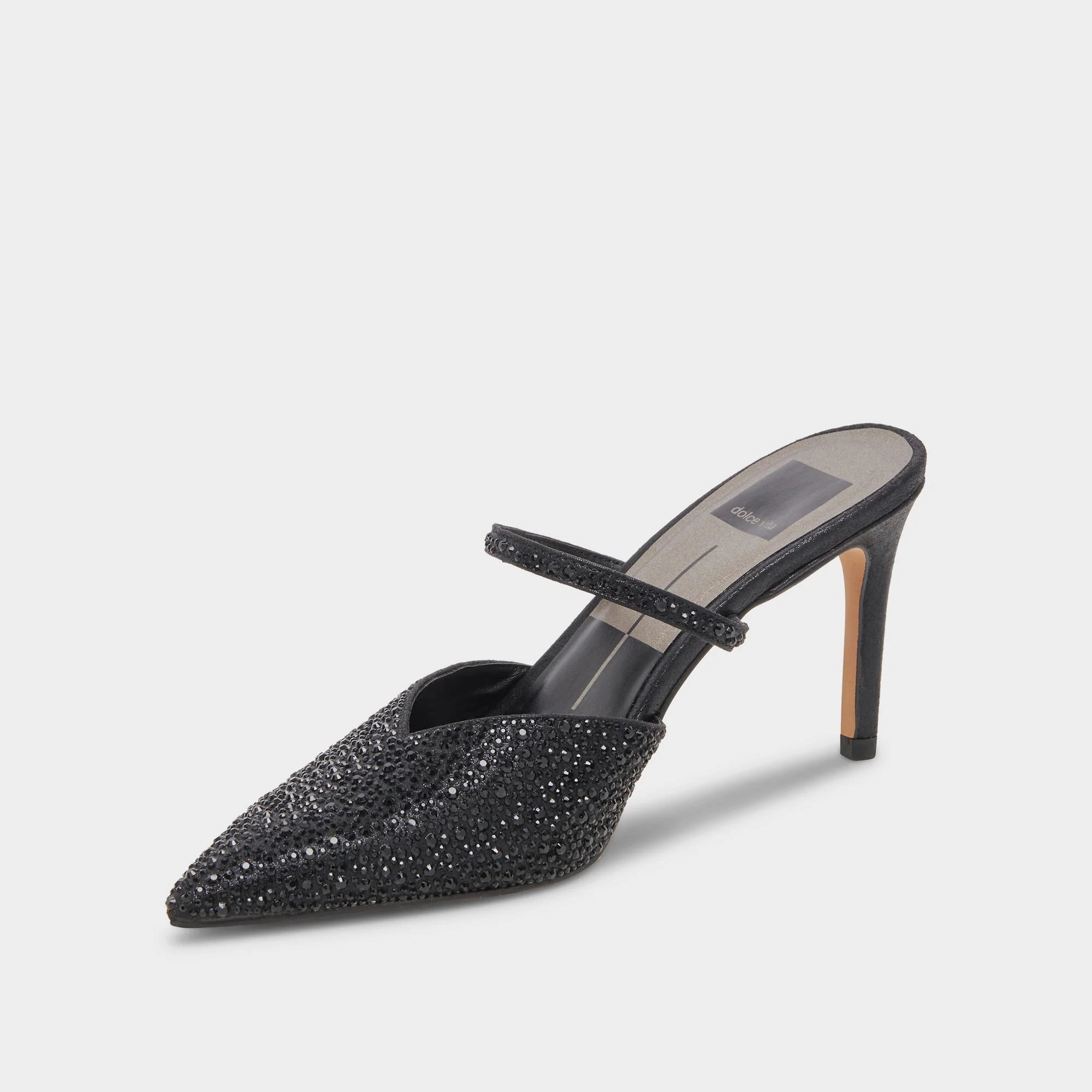 Kanika Crystal Heels - Black Metallic Fabric