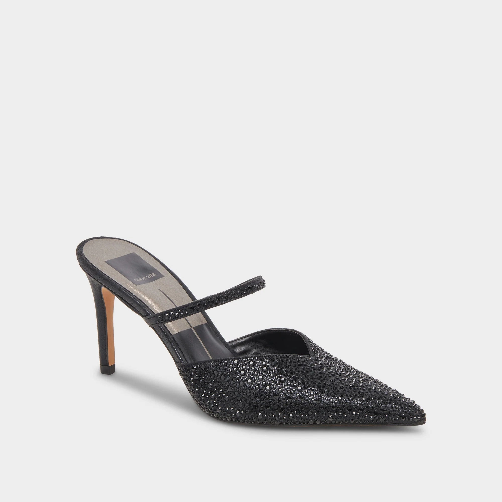 Kanika Crystal Heels - Black Metallic Fabric