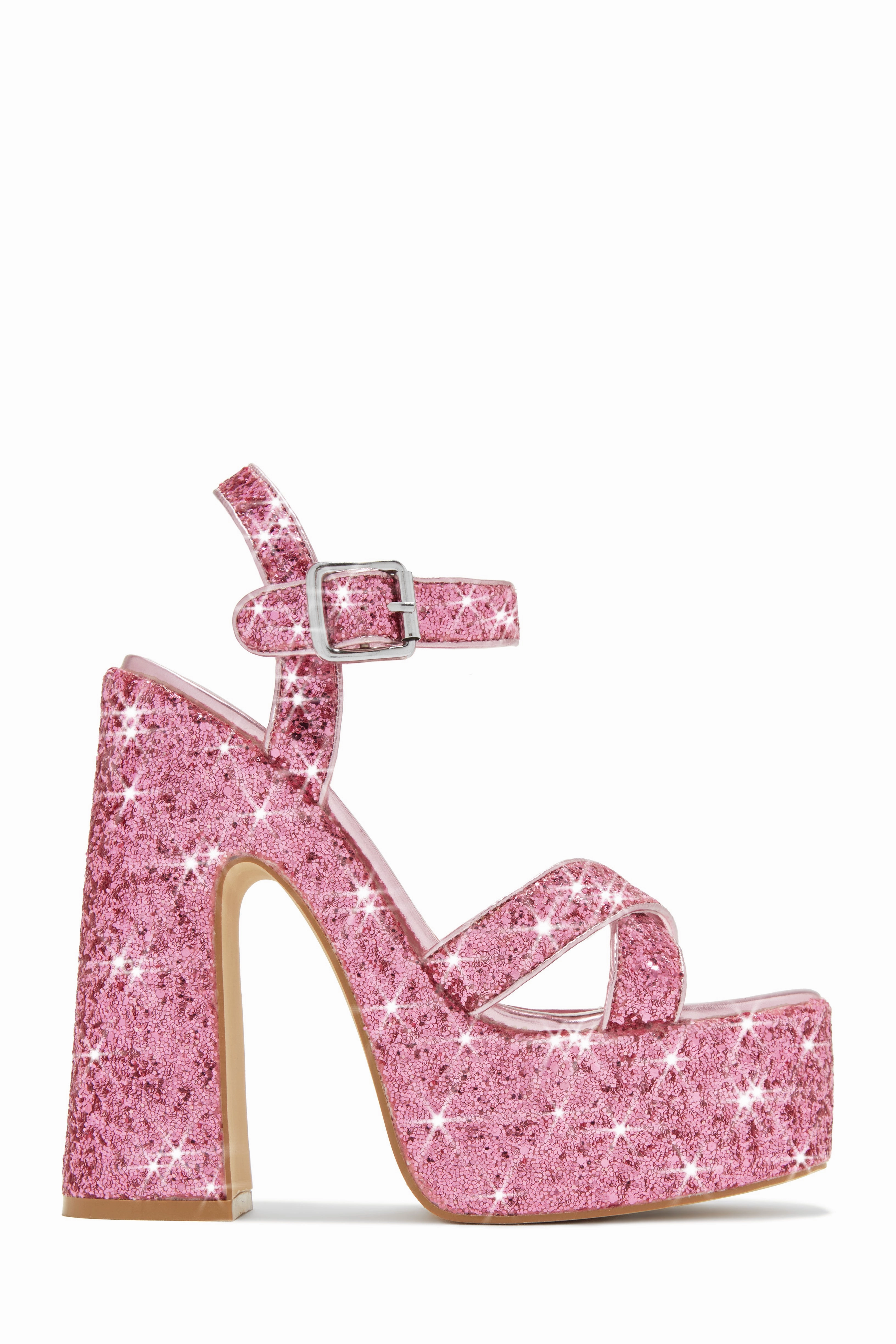 Karelle Glitter Platform Block Heels - Silver
