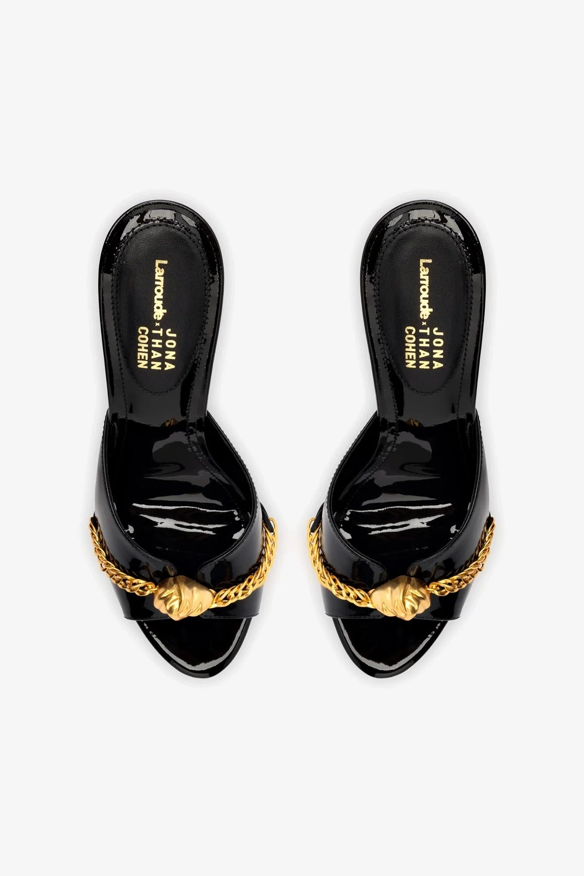 Larroudé x Jonathan Cohen Mule In Black Patent Leather