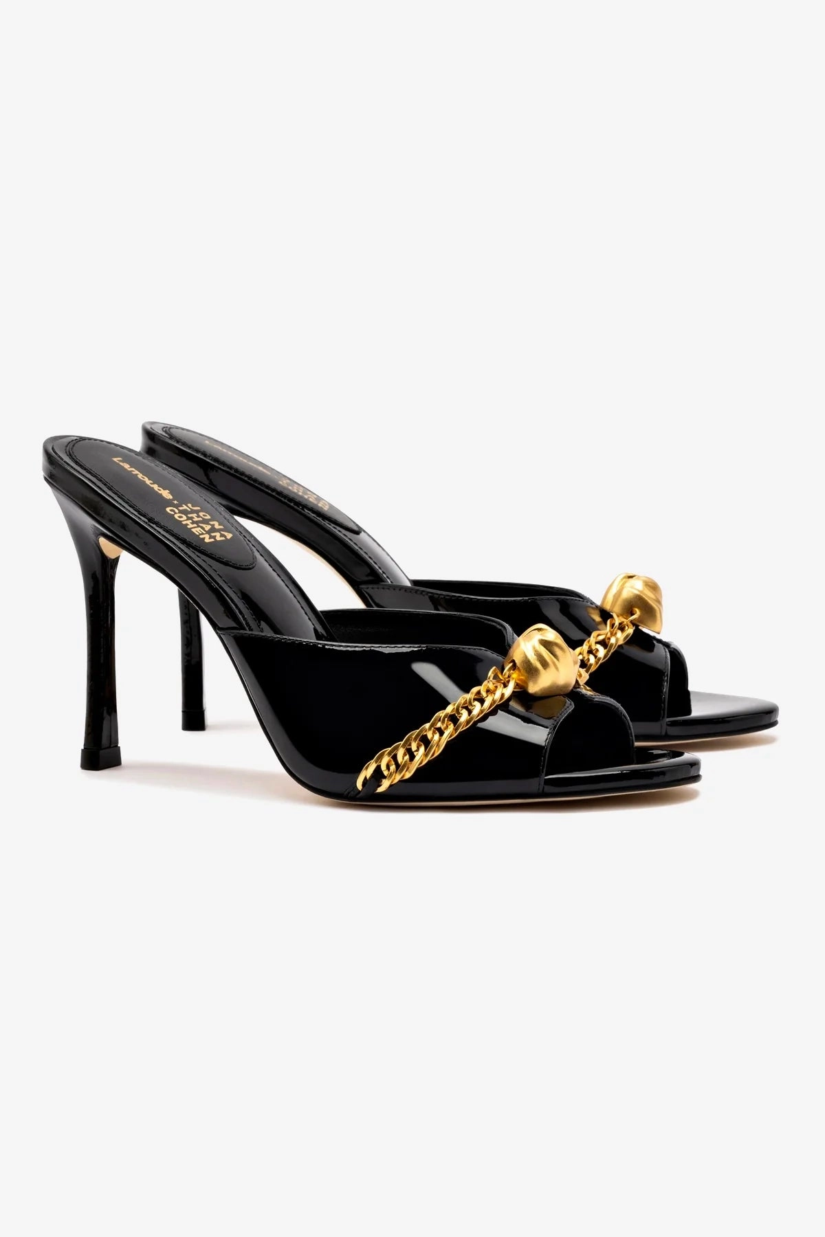 Larroudé x Jonathan Cohen Mule In Black Patent Leather