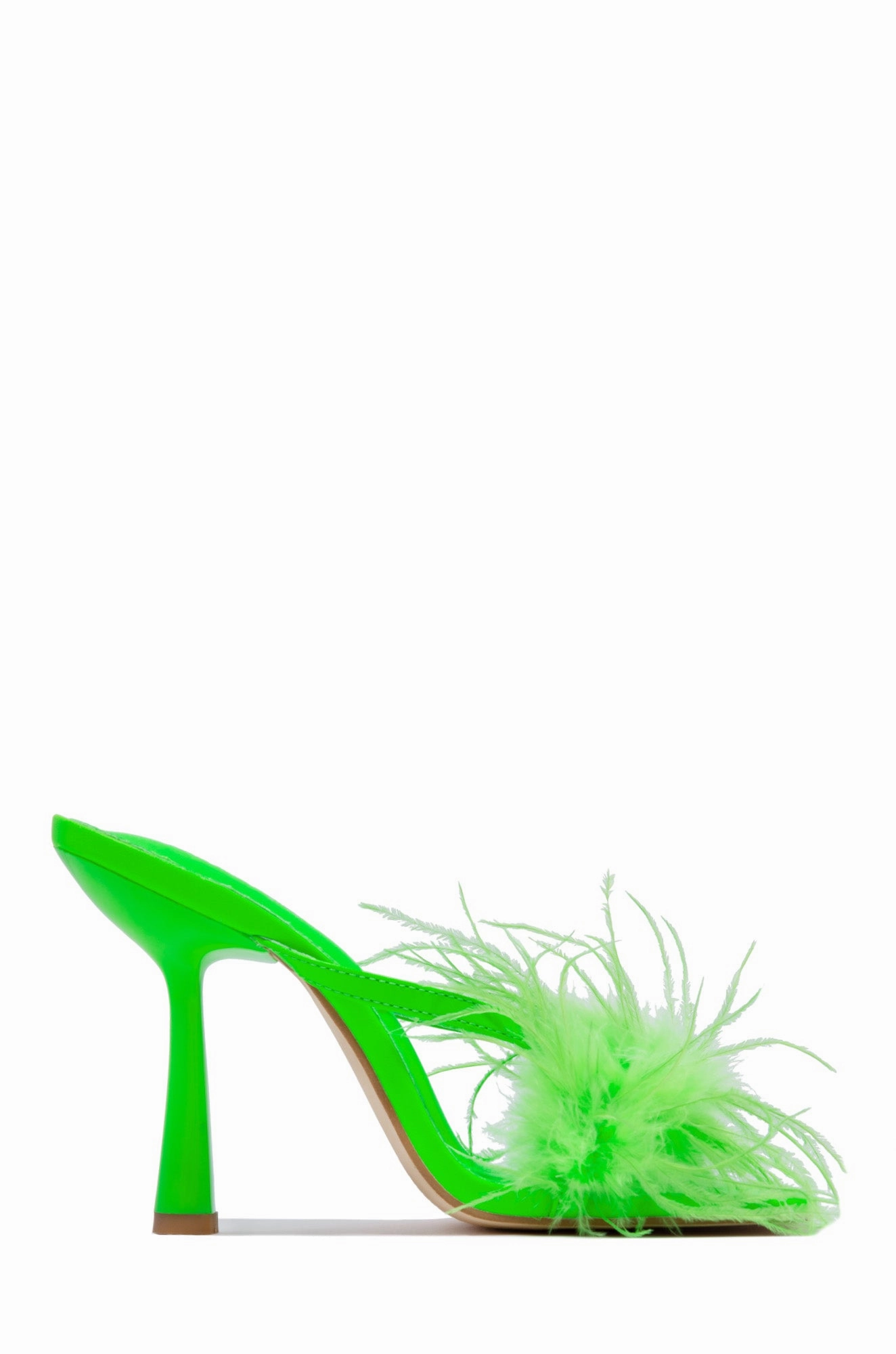 Leana Faux Feather Fur High Heel Mules - Green